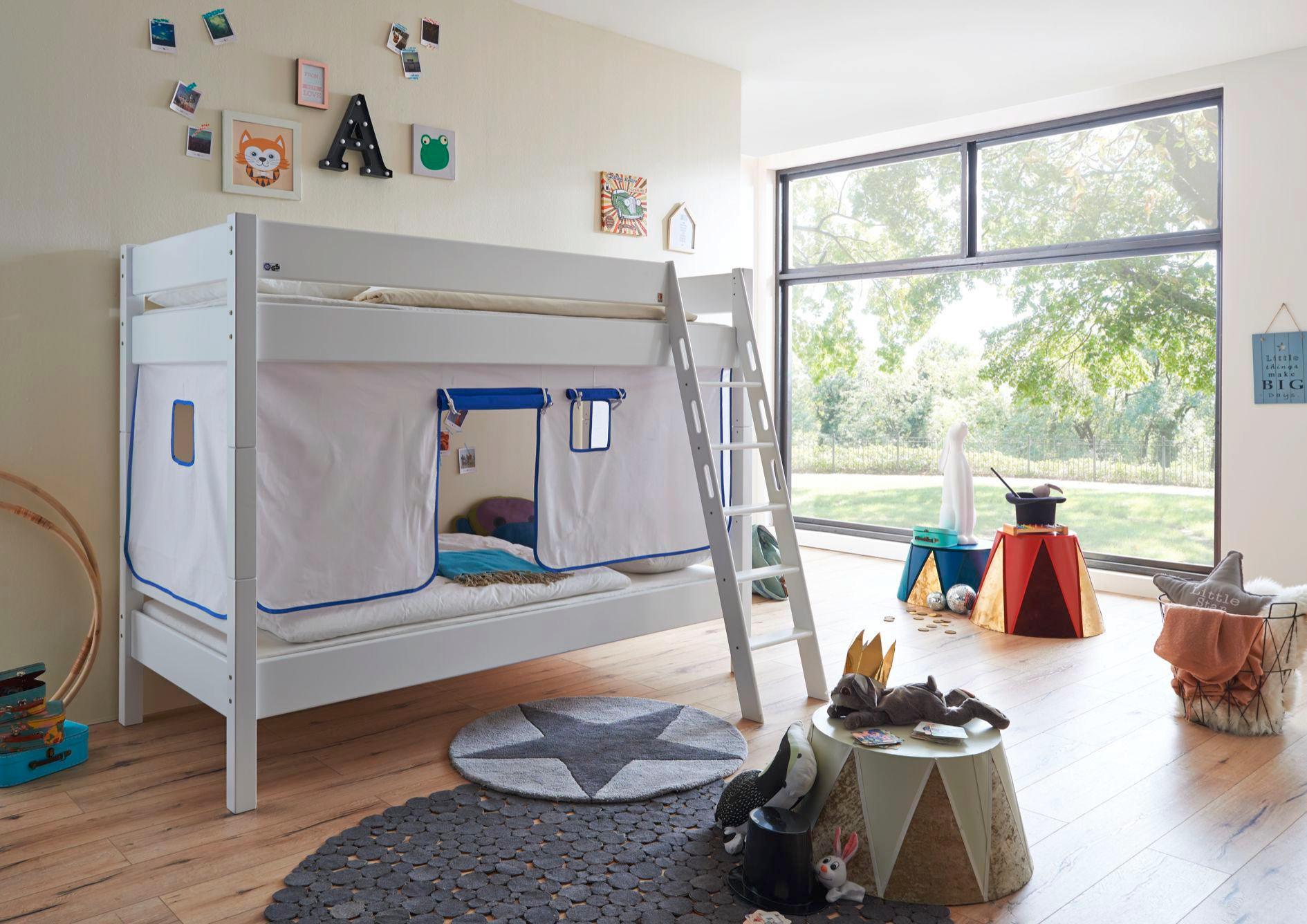 Spielvorhang 3-teilig Blau Weiß - Blau/Weiß, Design, Textil