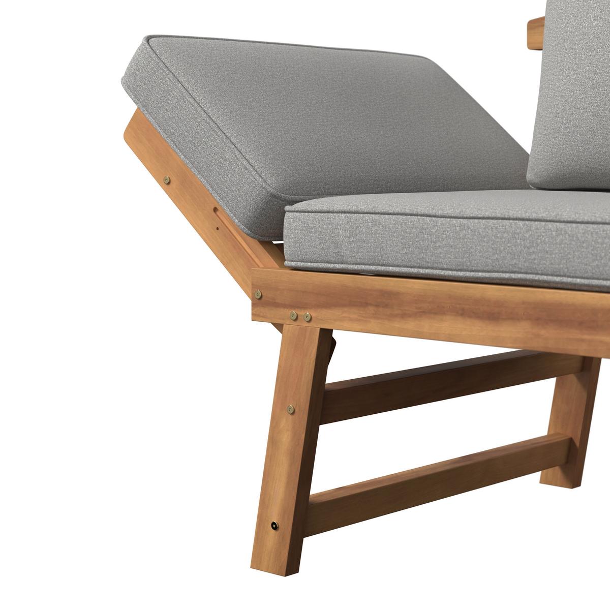 RELAXAČNÉ LEŽADLO PIA - farba akácie/sivá, Modern, drevo/textil (190/75/68cm) - Bessagi Garden