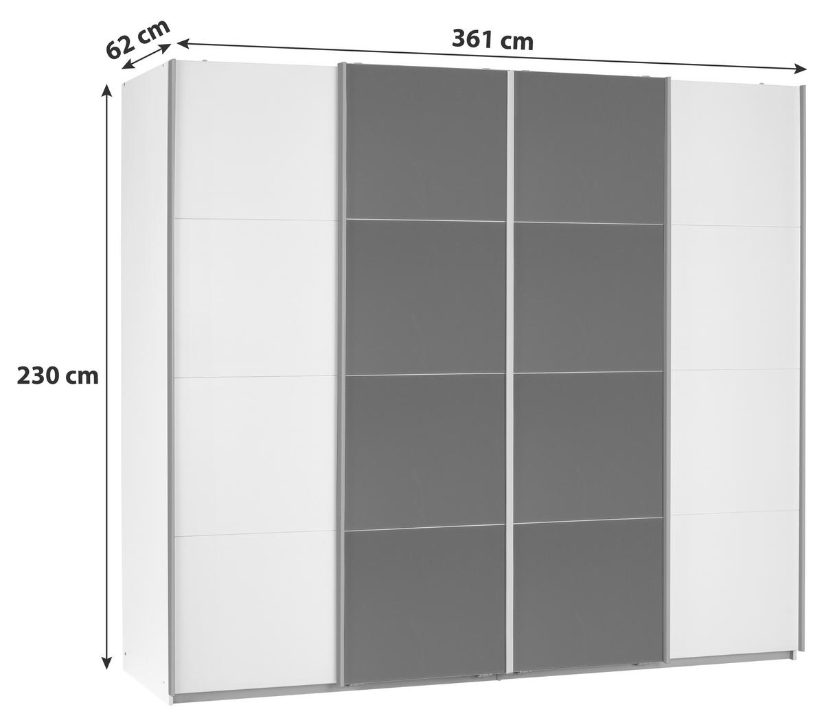 Skriňa s pos. dverami BENSHEIM š. 361 cm - biela/tmavosivá, Modern, kov/kompozitné drevo (361/230/62cm) - James Wood