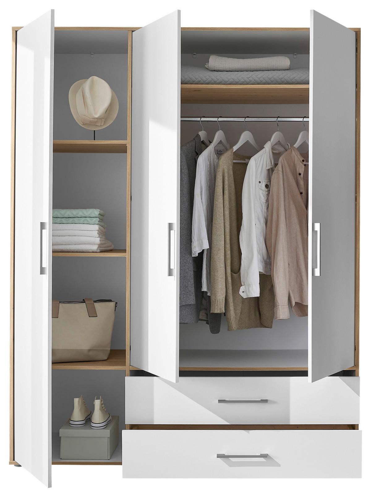 Kleiderschrank 3trg Lembo San Remo/weiß B: 155 Cm - Weiß/Eiche Artisan, Basics, Holzwerkstoff (155/195/60cm)