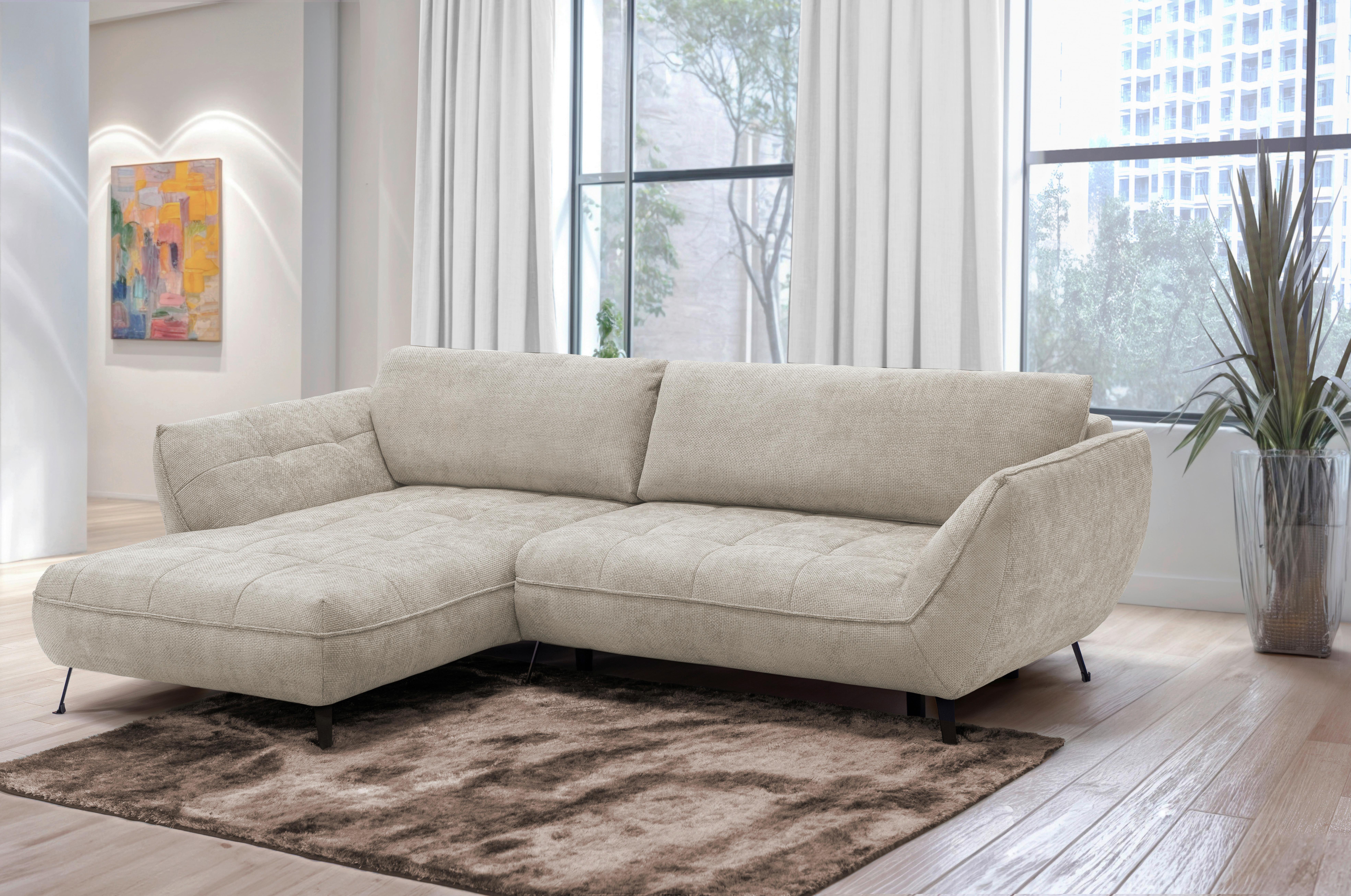 Ecksofa Samoa Sandfarben S: 187x282 cm - Sandfarben/Schwarz, Design, Textil (187/282cm) - Livetastic