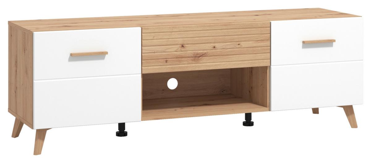 Tv-elem Bretagne - tölgyfa/fehér, Modern, faalapú anyag (147/50/41,5cm) - Best Price