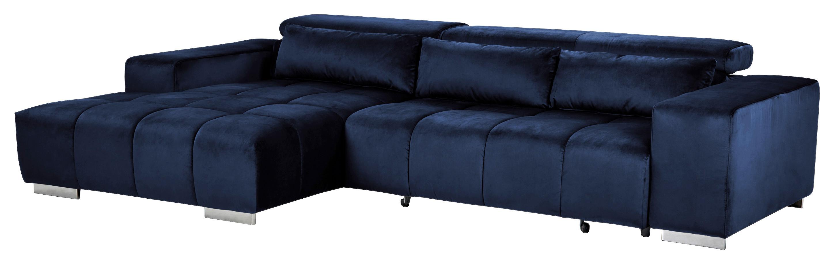 Ecksofa m. Relaxfunktion Orion Kopfstütze klappbar Dunkelblau - Silberfarben/Dunkelblau, KONVENTIONELL, Textil (186/307cm) - Livetastic
