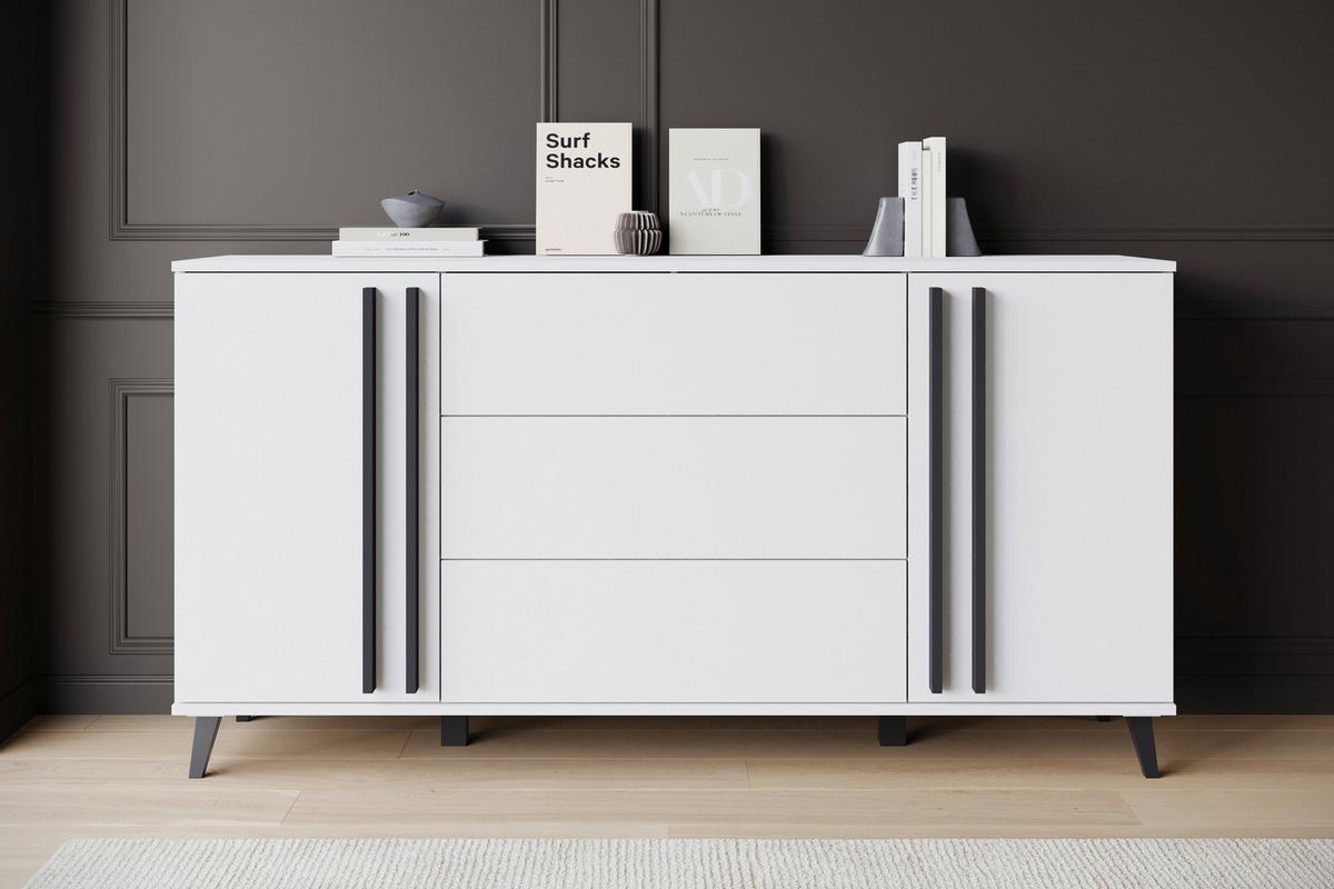 SIDEBOARD Helsinki Weiß B: 150cm - Schwarz/Weiß, Trend, Holzwerkstoff (150/77,8/39,5cm) - P & B