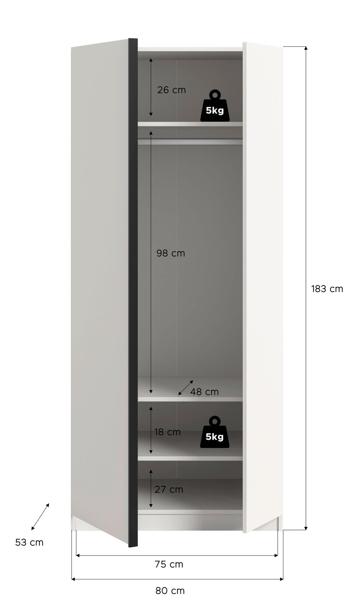 DREHTÜRENSCHRANK Oakland, Weiß B: 80 cm - Weiß, MODERN, Holzwerkstoff (80cm) - MID.YOU