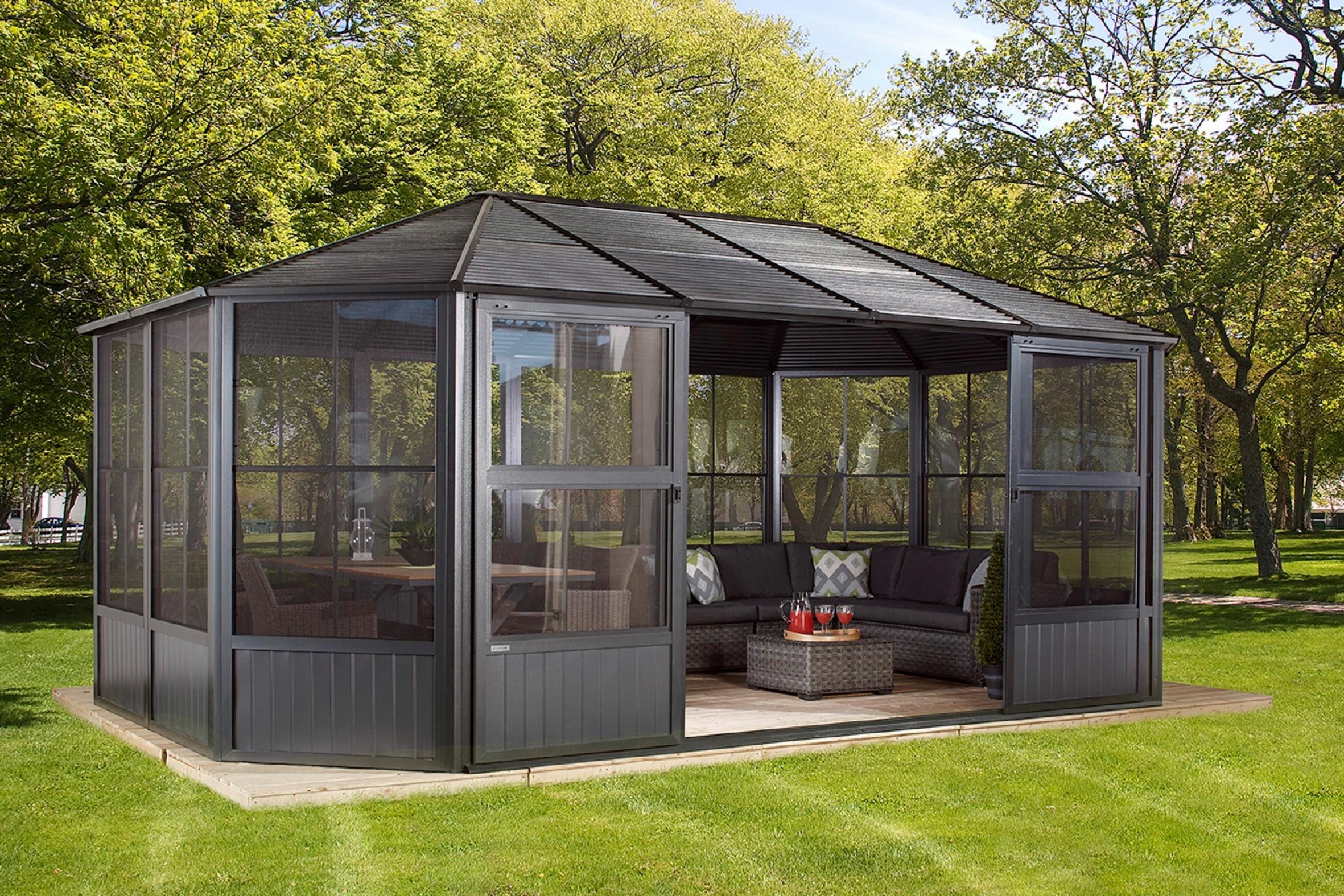 Pavillon Charleston 594x384 cm Wetterfest Gartenpavillon - Anthrazit, Basics, Metall (594/281/384cm)