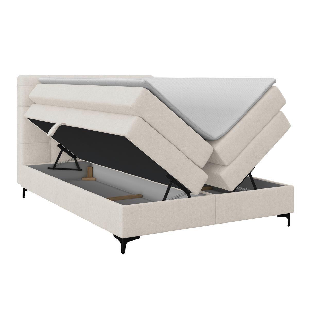 Boxspringbett MITTO Creme 140x200 cm - Creme/Schwarz, KONVENTIONELL, Textil/Metall (140/200cm)