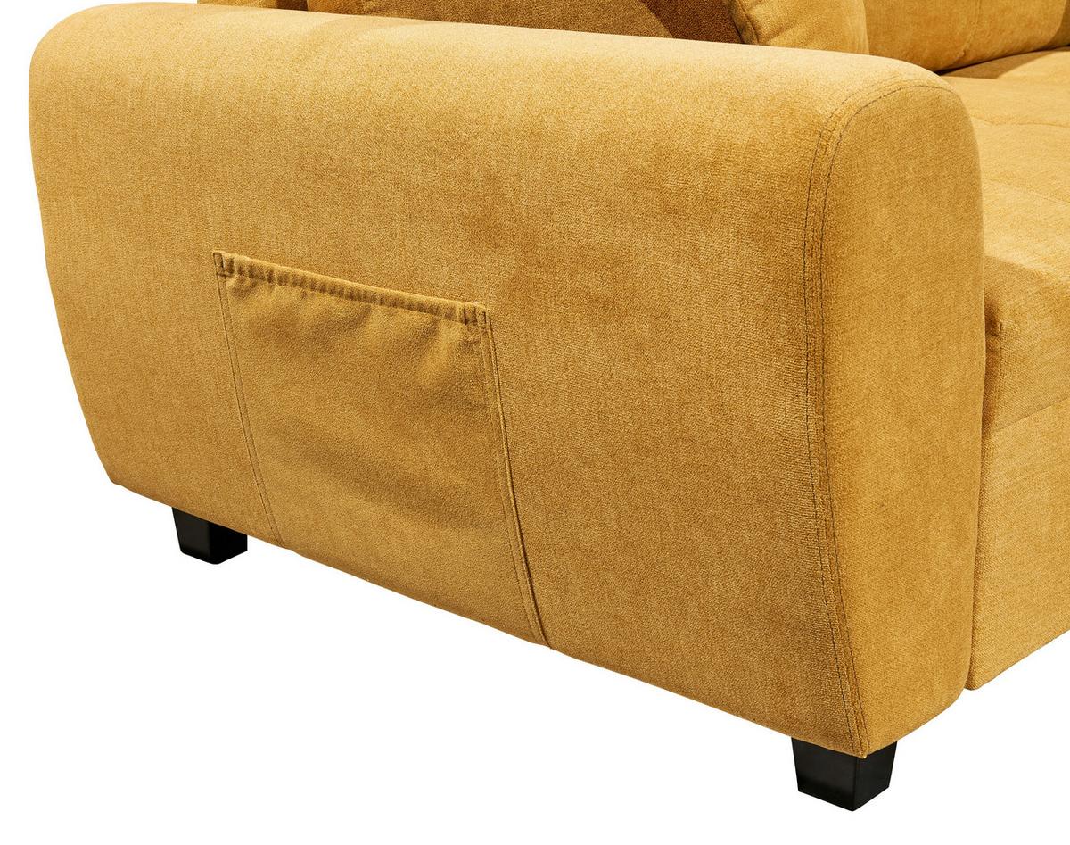 Ecksofa inkl. Kissen und Hocker Lea, Polyester-Nylon - Gelb/Schwarz, Basics, Holzwerkstoff/Textil (248/176cm) - MID.YOU