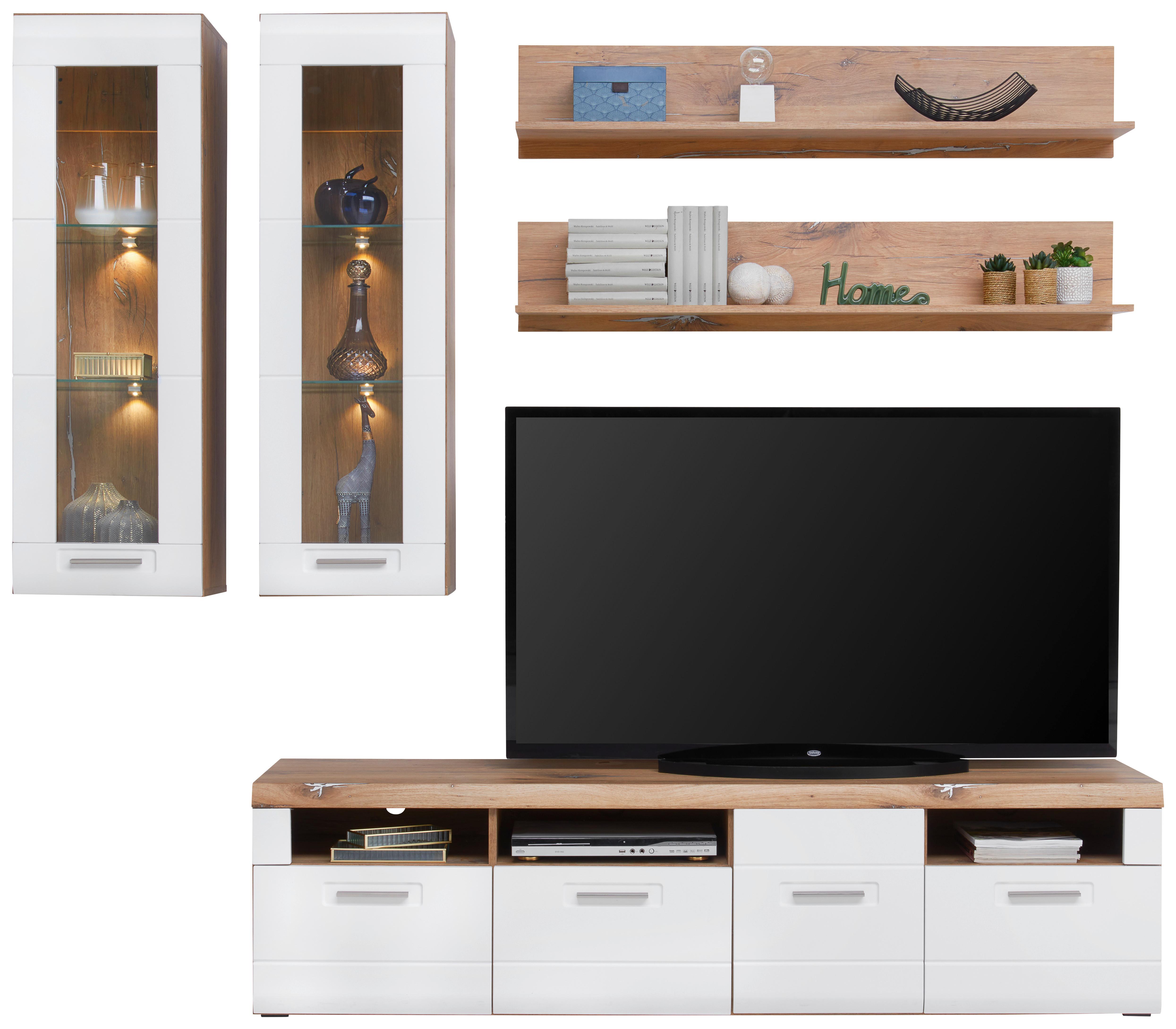 Wohnkombination 5--Teilig. Auris, Weiß/Eiche Dekor