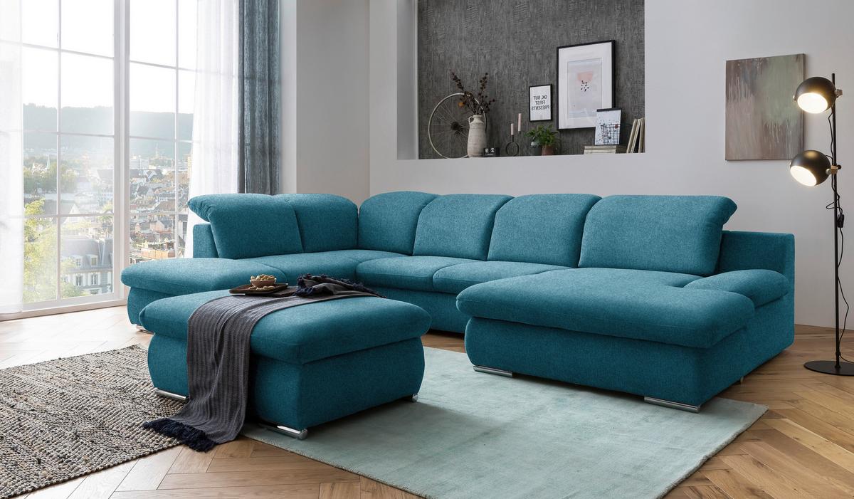Wohnlandschaft Isona Blau Chenille - Chromfarben/Blau, Design, Textil (212/353/165cm) - Livetastic