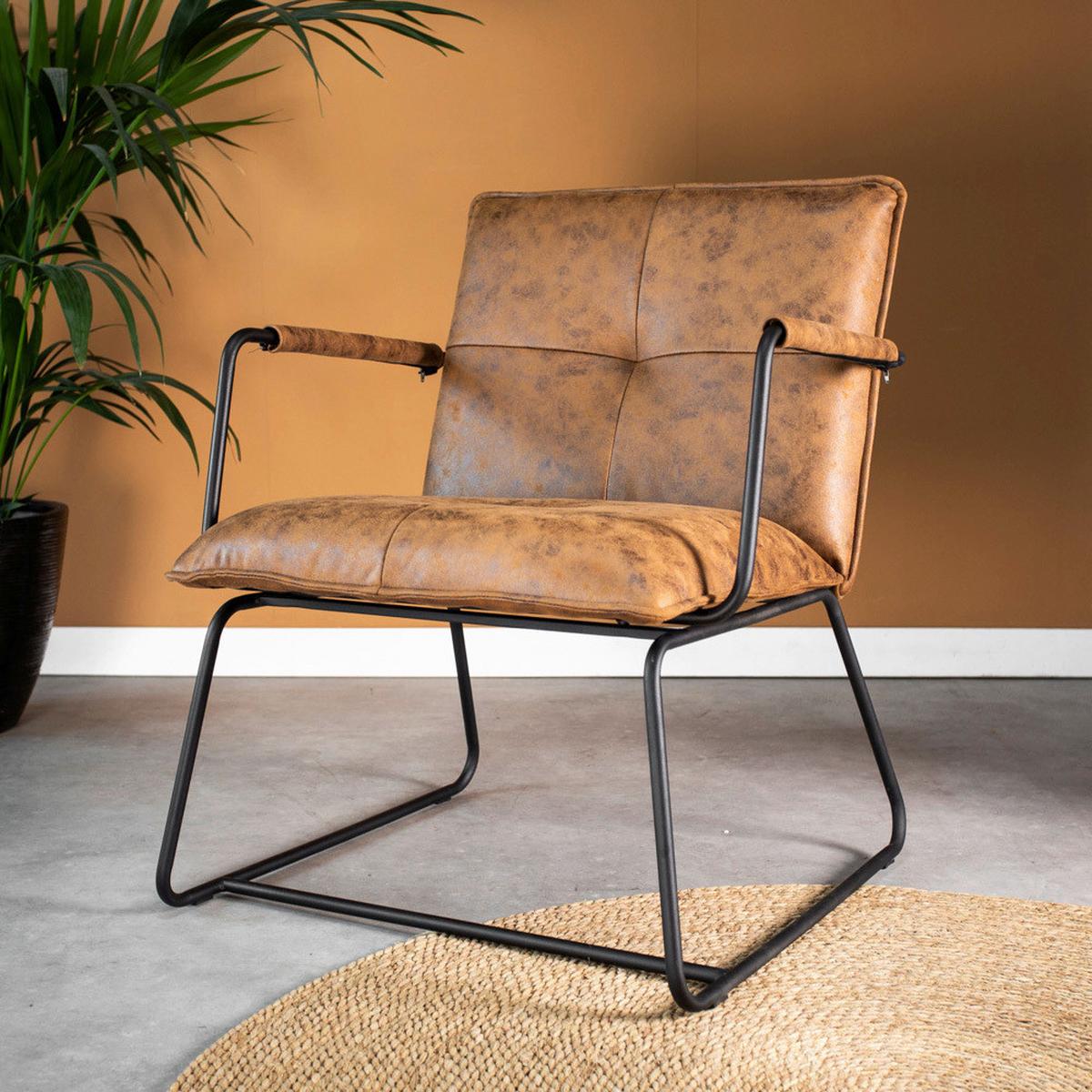 Sessel Bilbao - Cognac/Schwarz, MODERN, Textil/Metall (65/80/68cm) - MID.YOU