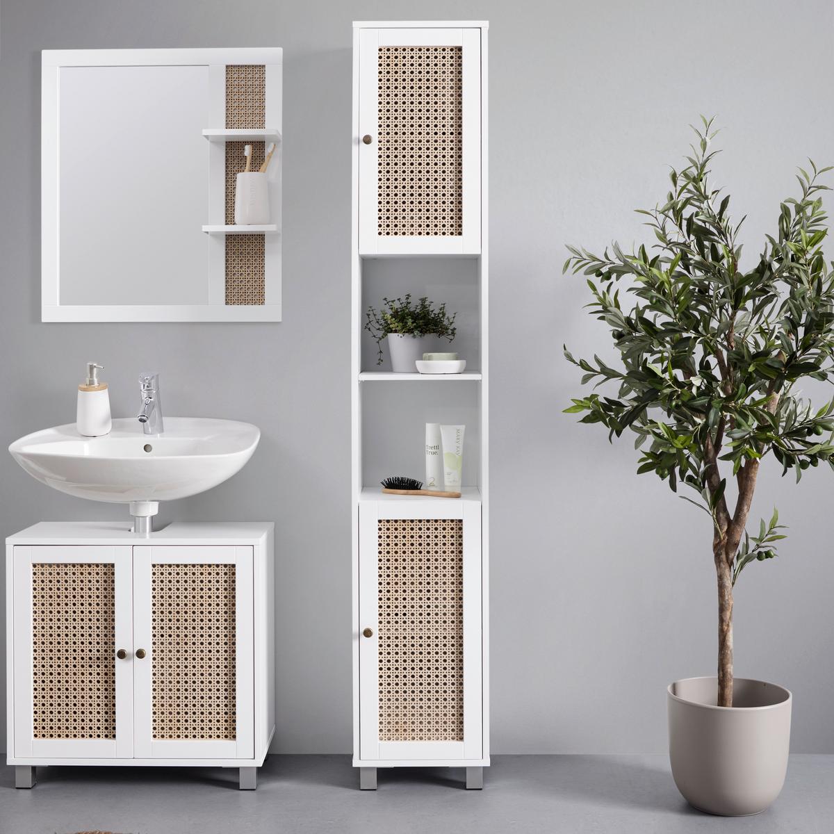 Vysoká skrinka LISA biela - biela/bronzová, Modern, kov/kompozitné drevo (32/180/30cm) - Bessagi Home