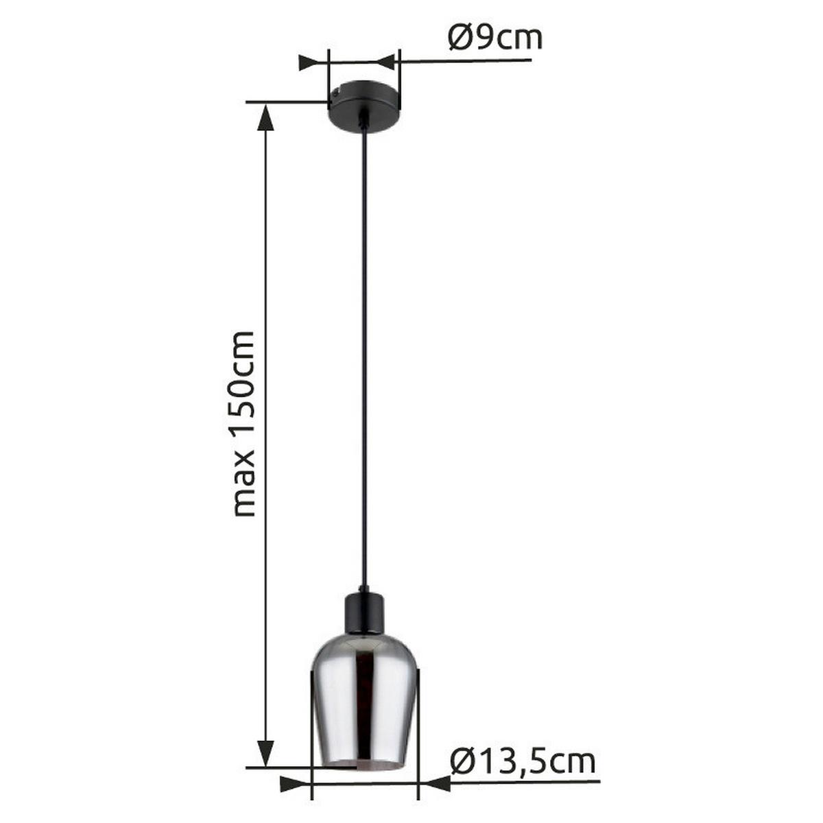 HÄNGELEUCHTE Exkl. 1xE27 40W - Schwarz/Grau, Basics, Glas/Kunststoff (13,5/150cm) - Globo