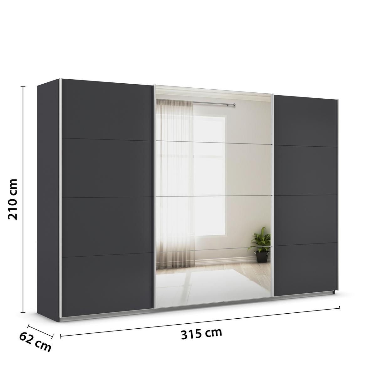 Schwebetürenschrank Feldkirch 315 Normalhöhe - Anthrazit/Silberfarben, MODERN, Holzwerkstoff (315/210/62cm)