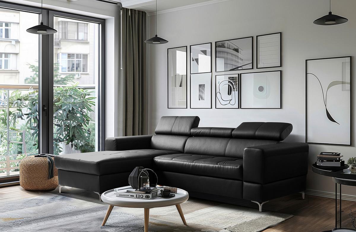 Ecksofa Torino Teilleder Schwarz 173x247 - Schwarz, Design, Leder/Textil (173/247cm) - Livetastic