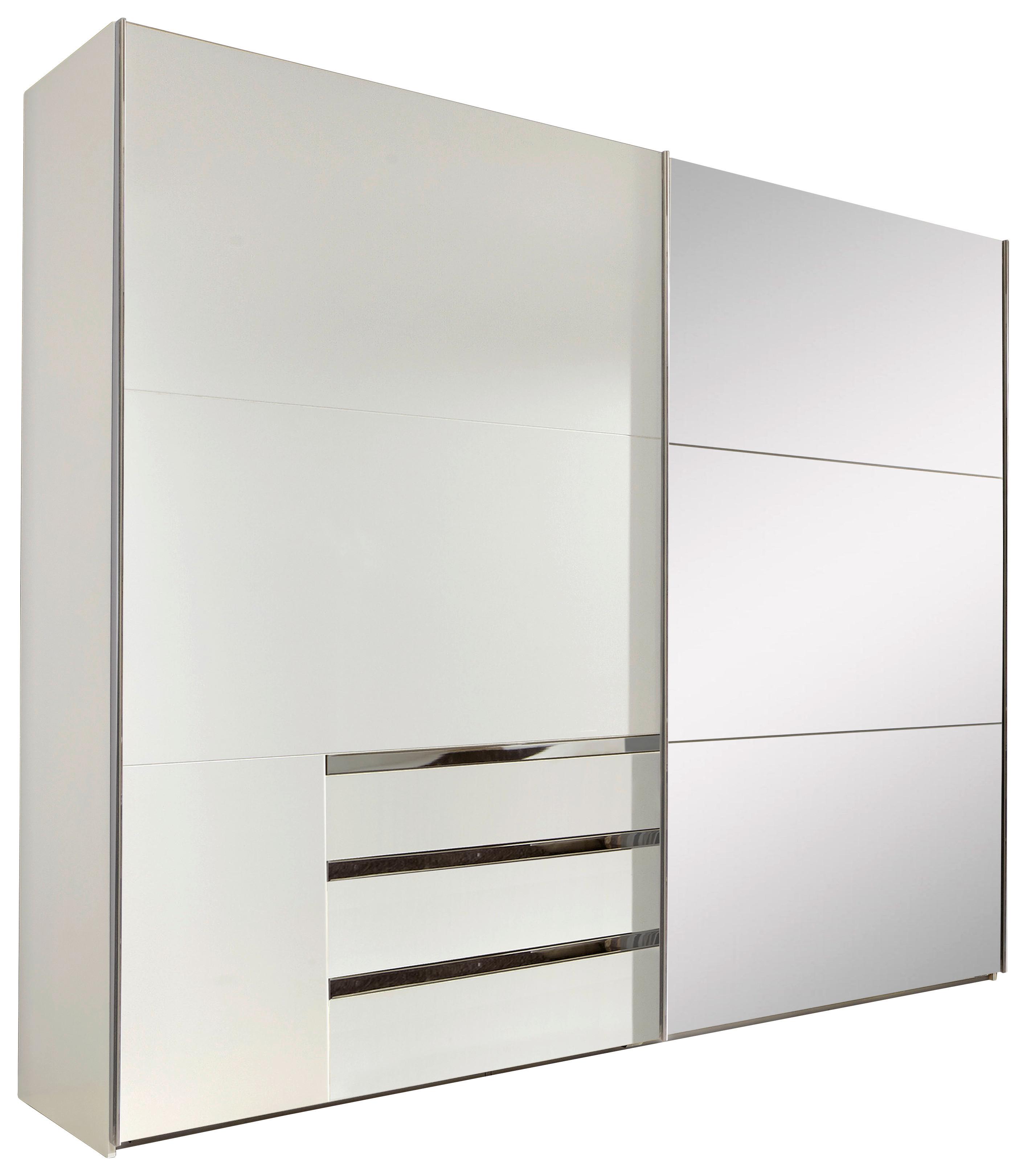 Schwebetürenschrank Mit Spiegel 200cm Level 36a, Weiß Dekor - Weiß, MODERN, Glas/Holzwerkstoff (200/216/65cm) - MID.YOU