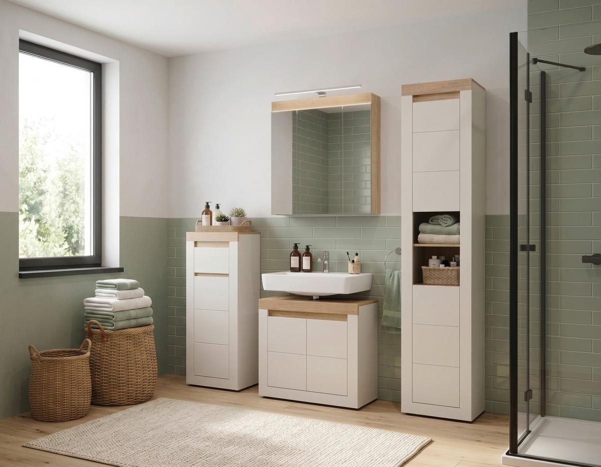 Spiegelschrank Naxxar Eichefarben Kaschmir B: 74,5cm - Kaschmir/Eichefarben, MODERN, Glas/Holzwerkstoff (74,5/78,6/18,5cm)