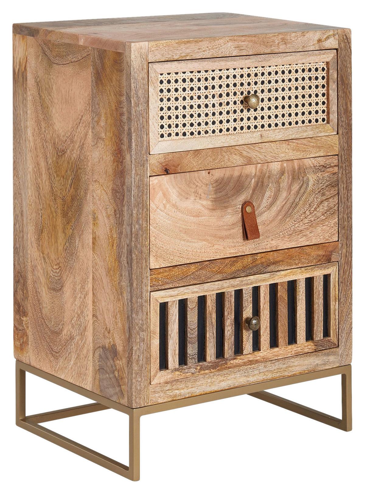 Nachtkästchen Mango Echtholz H: 60 cm - Goldfarben/Braun, MODERN, Holz (40/60/30cm) - MID.YOU
