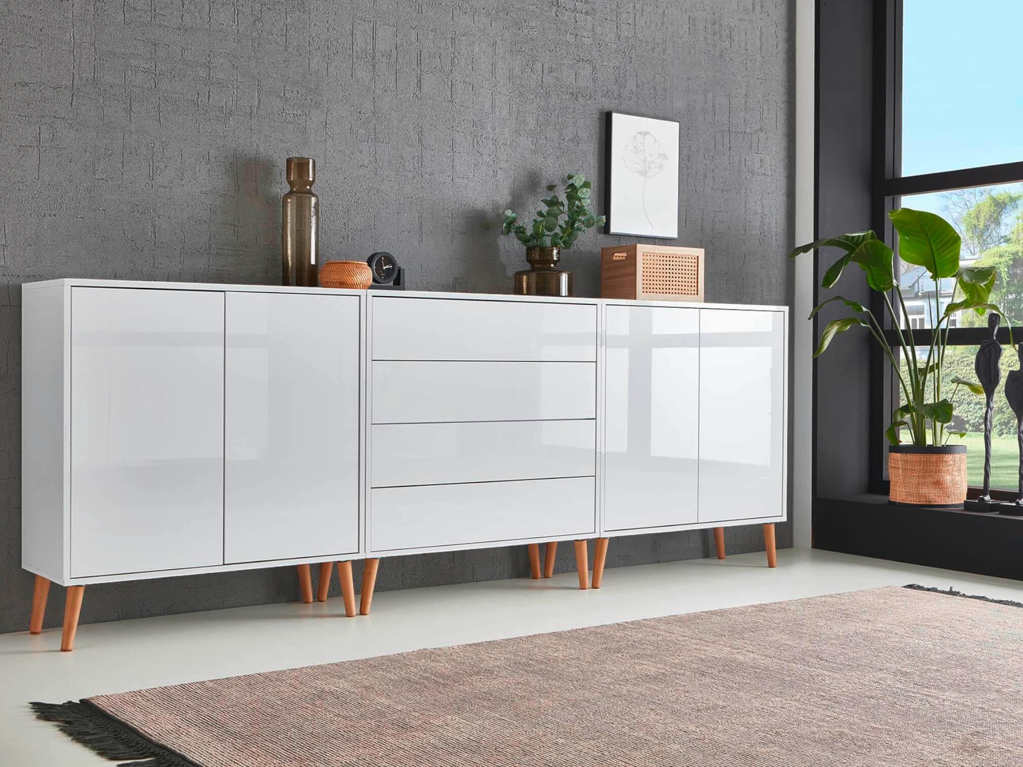 Sideboard Mailand 5 B: 237 Cm Weiß - Weiß Hochglanz/Eiche Artisan, MODERN, Holzwerkstoff (237/86/33cm) - MID.YOU