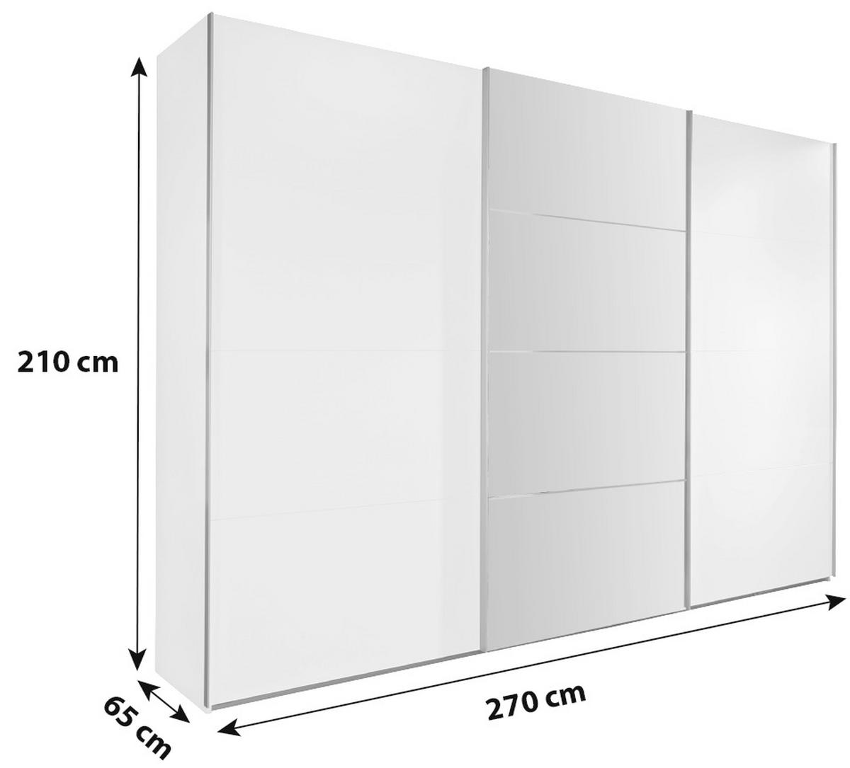 Schwebetürenschrank Mit Spiegel 270cm Ernie, Alpinweiß Dekor - Weiß, MODERN, Glas/Holzwerkstoff (270/210/65cm) - MID.YOU