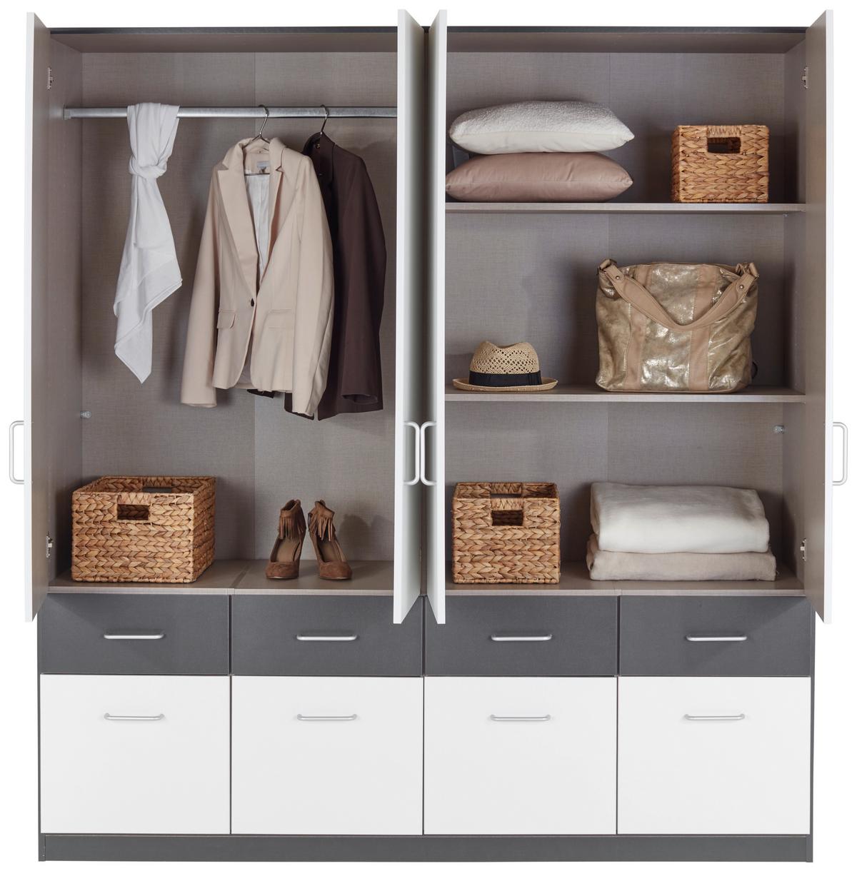 Drehtürenschrank Mit Schubladen 181cm Aalen Extra - Weiß/Grau, KONVENTIONELL, Holzwerkstoff (181/197/54cm)