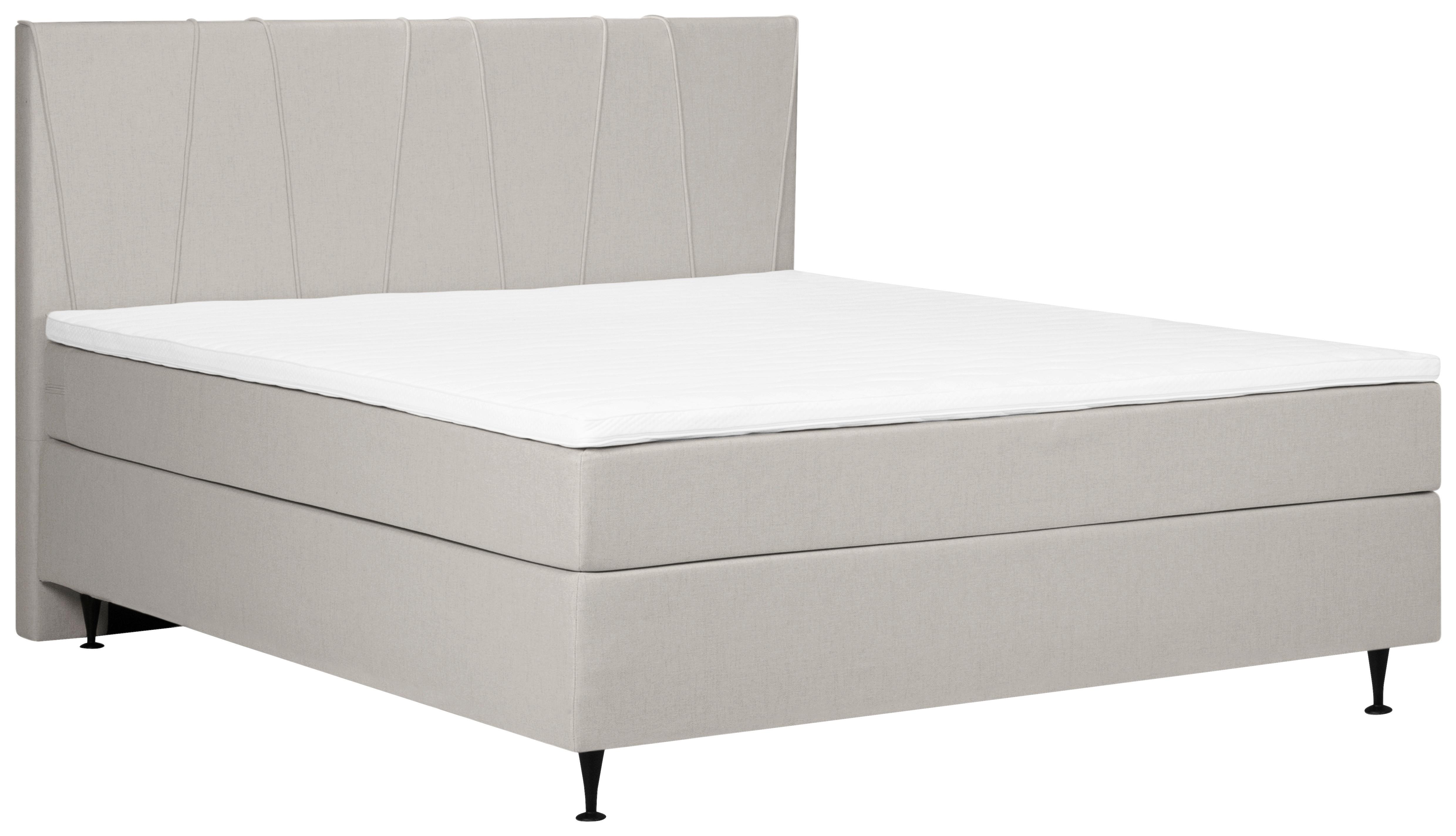 Boxspringbett mit Topper 160x200 cm Wels, Beige - Beige/Schwarz, MODERN, Textil (160/200cm) - MID.YOU