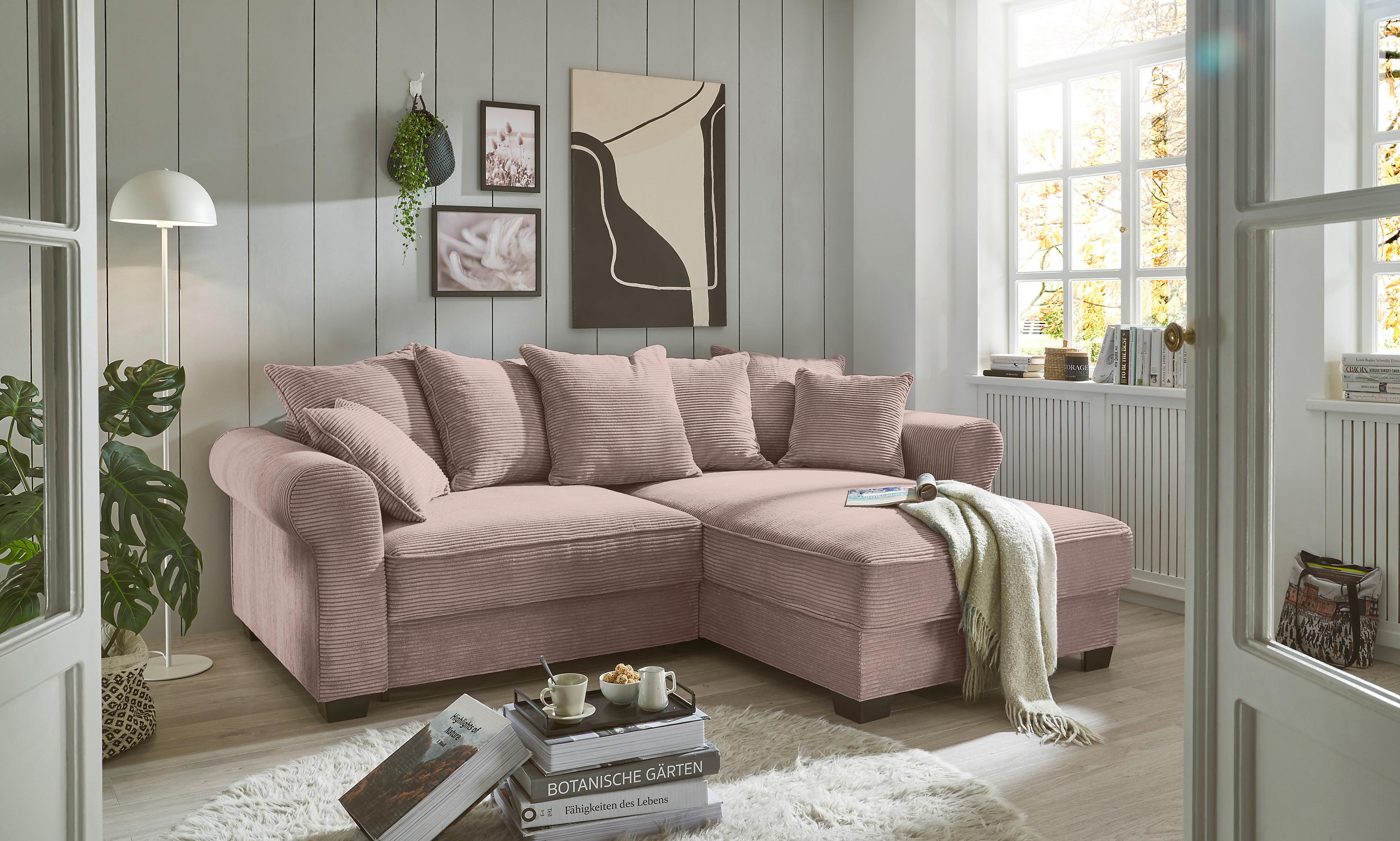 Ecksofa Maureen Rosa S: 255/185 cm - Schwarz/Rosa, KONVENTIONELL, Textil (255/185cm) - MID.YOU