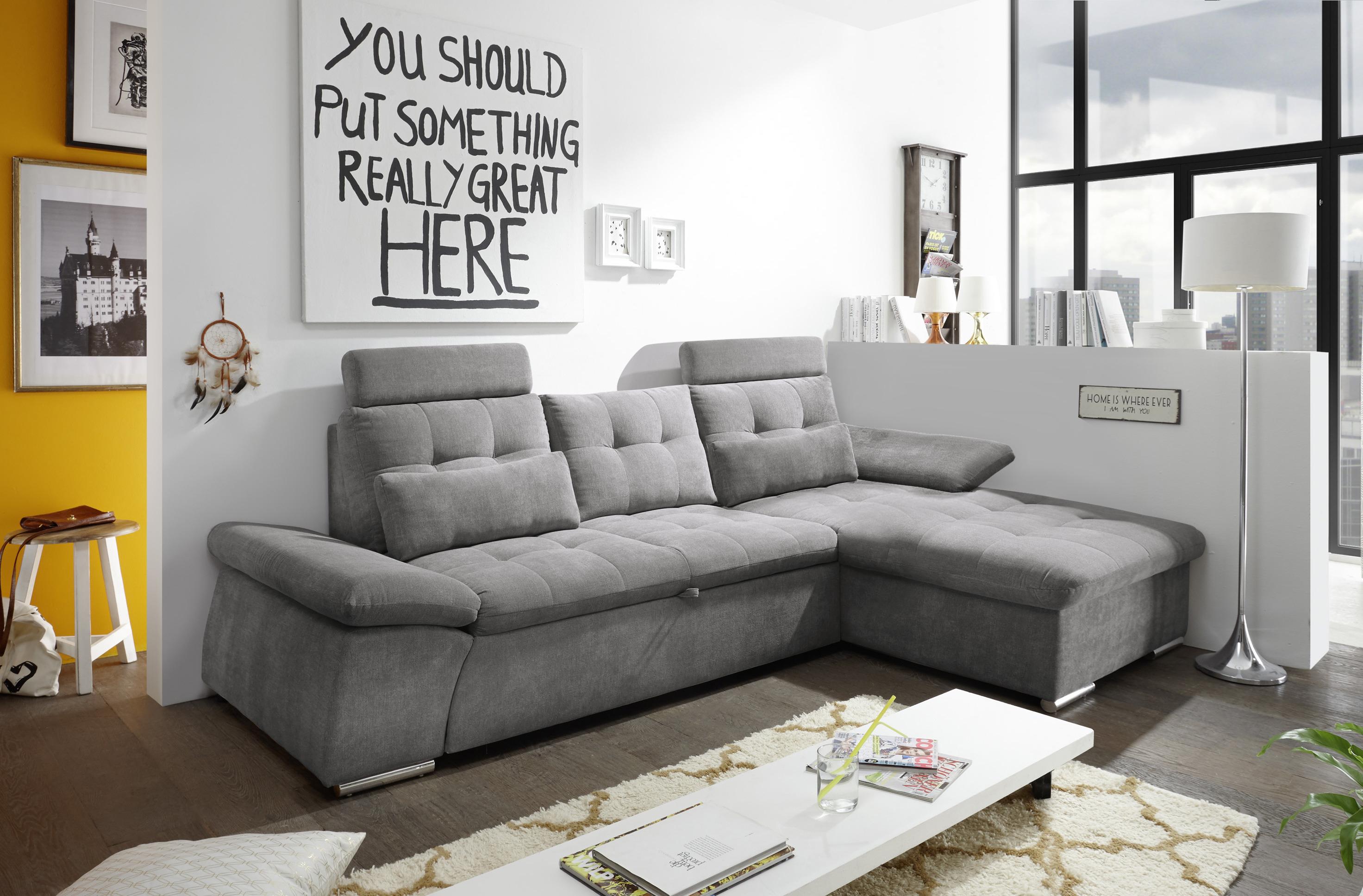Ecksofa mit Schlaffunktion Nalo Longchair, Webstoff - Silberfarben/Grau, KONVENTIONELL, Holzwerkstoff/Textil (268/170cm) - MID.YOU