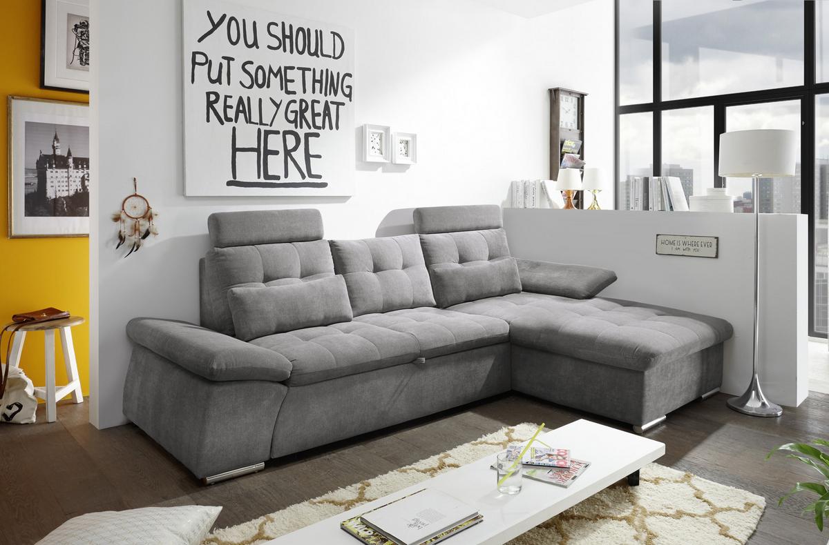 Ecksofa mit Schlaffunktion Nalo Longchair, Webstoff - Silberfarben/Grau, KONVENTIONELL, Holzwerkstoff/Textil (268/170cm) - MID.YOU
