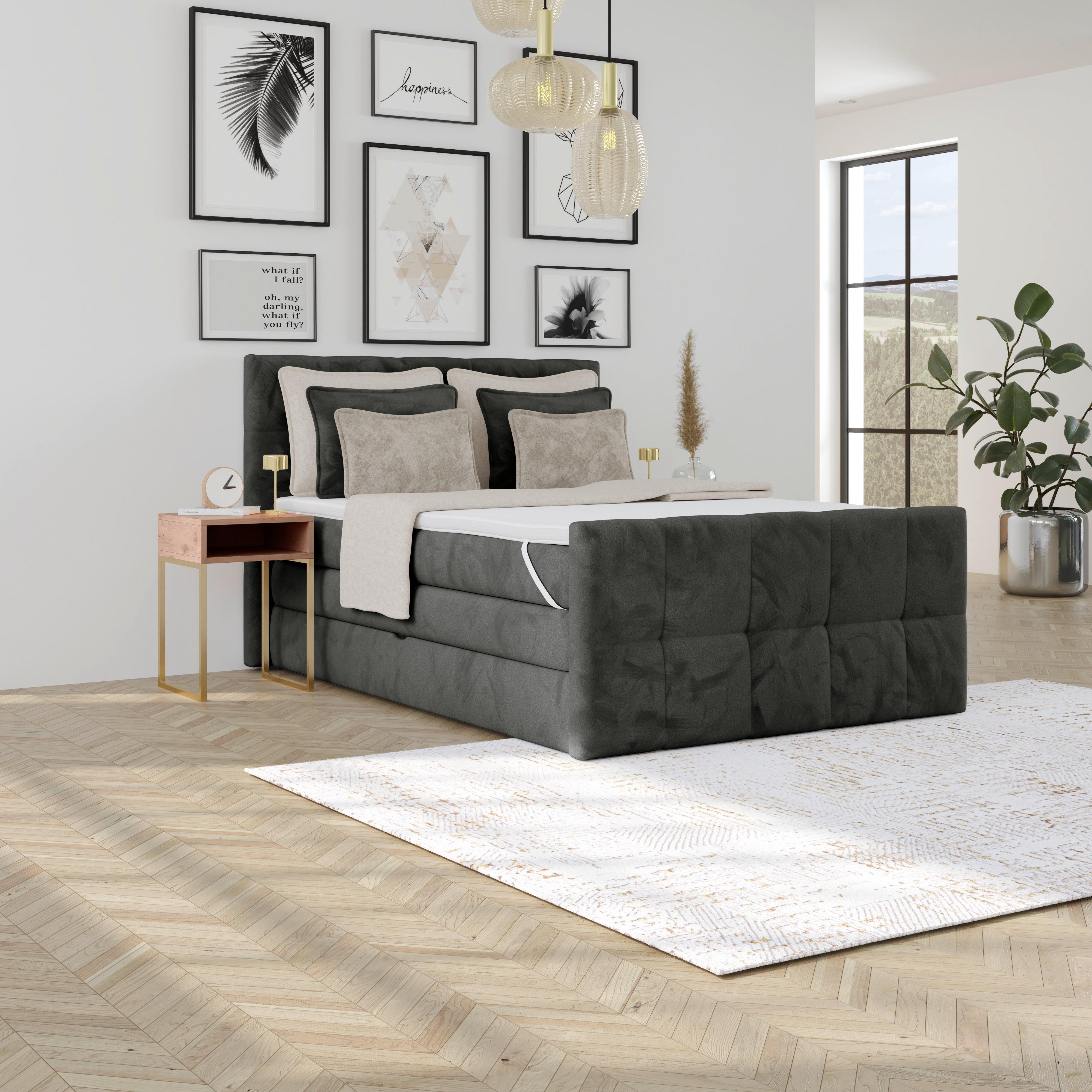 Boxspringbett mit Topper und Bettkasten 140x200 cm Medino - Anthrazit, KONVENTIONELL, Holz/Holzwerkstoff (140/200cm) - Luca Bessoni