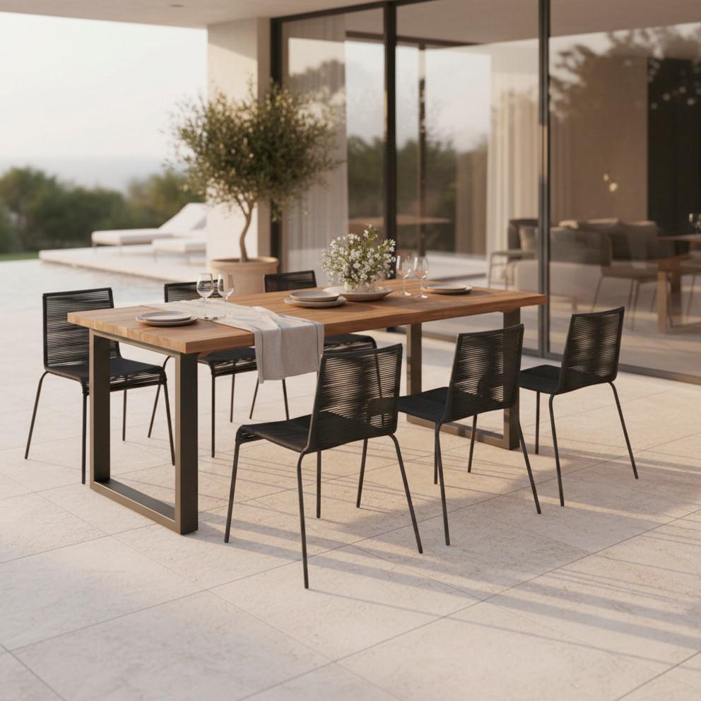 SÚPRAVA ZÁHRADNÉHO NÁBYTKU SUNA - čierna/farba tíku, Modern, kov/drevo - Bessagi Garden