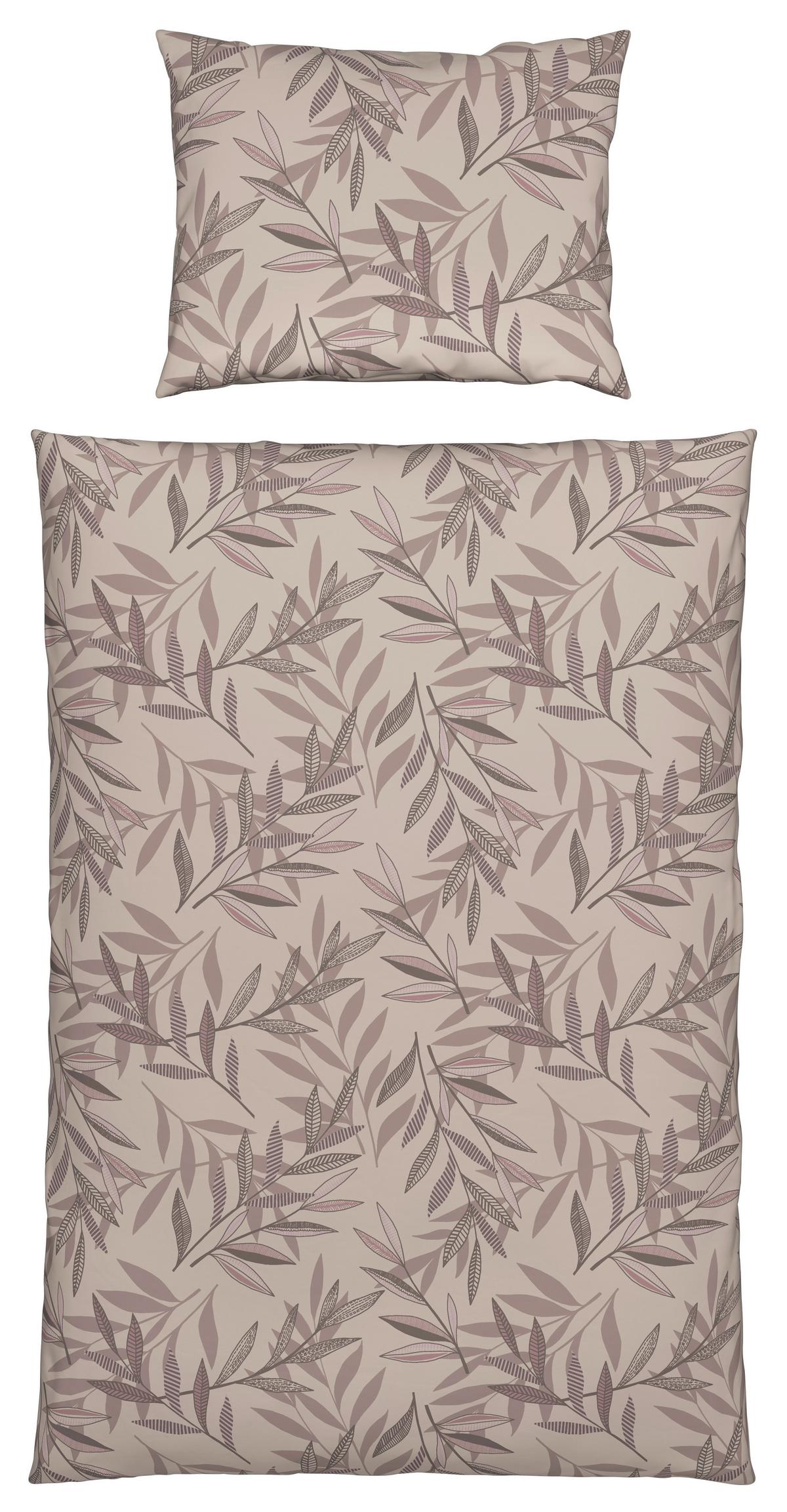 POSTEĽNÁ BIELIZEŇ STITCHED LEAVES - hnedofialová/béžová, textil (140/200cm) - Modern Living