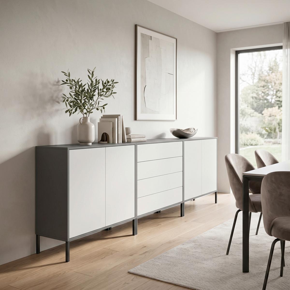 SIDEBOARD Mailand5B:237cm Weiß/Anthrazit - Anthrazit/Weiß, MODERN, Holzwerkstoff (237/86/33cm) - MID.YOU