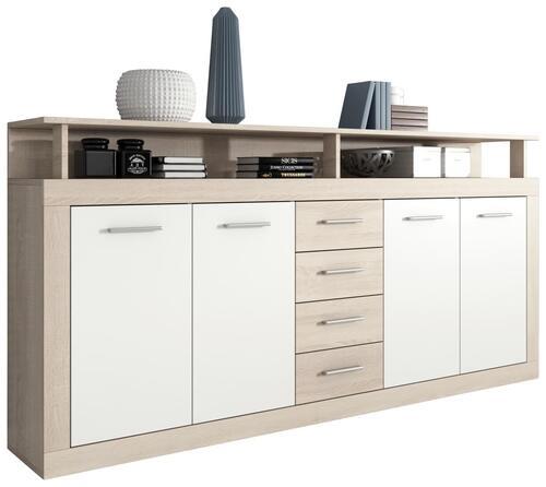 Sideboard B 190cm Luna, Eiche/weiß - Weiß/Sonoma Eiche, Basics, Holzwerkstoff (190/95/32cm) - MID.YOU