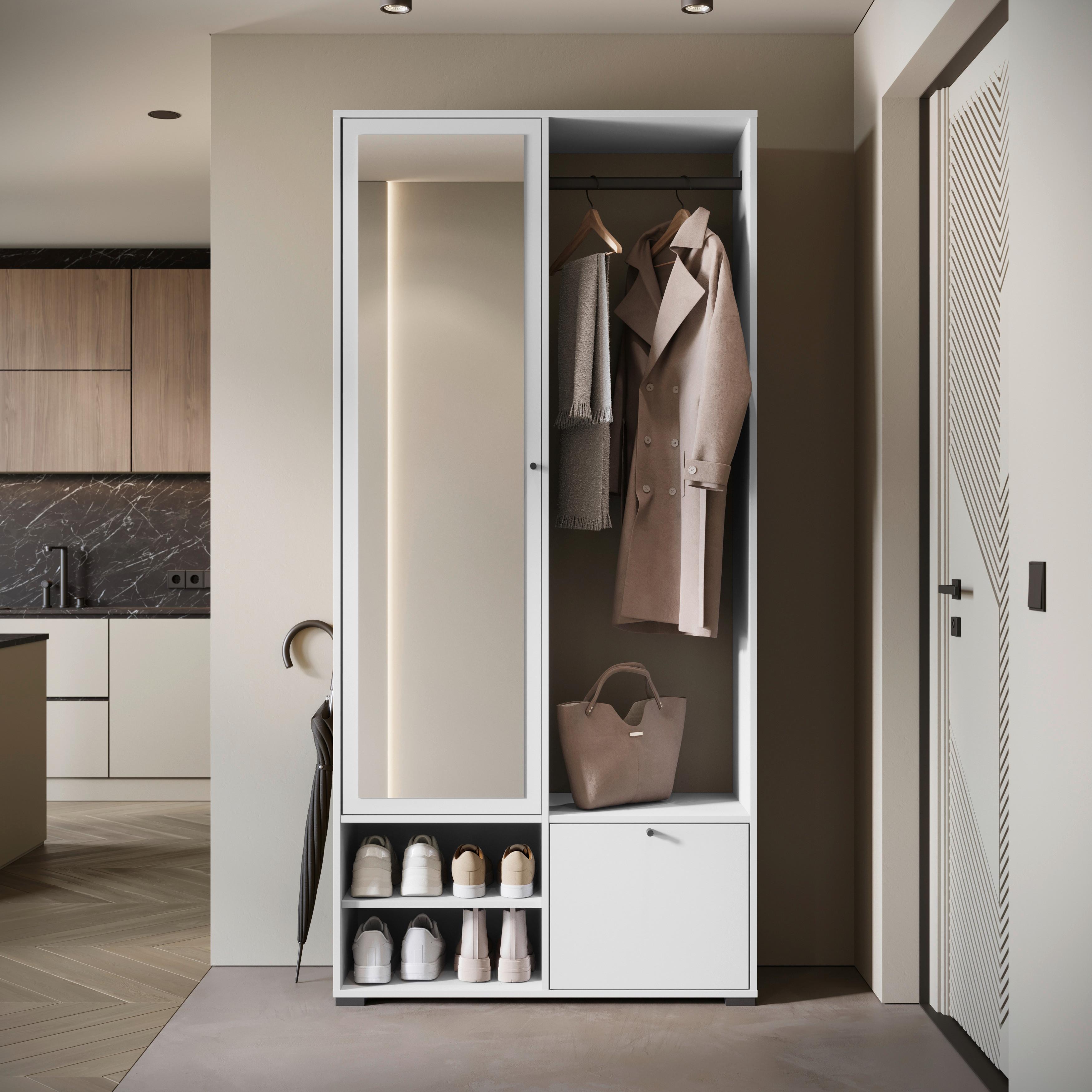 Garderobe Dino Weiß Matt B: 90 Cm - Weiß, Trend, Holzwerkstoff (90/190/33cm) - MID.YOU