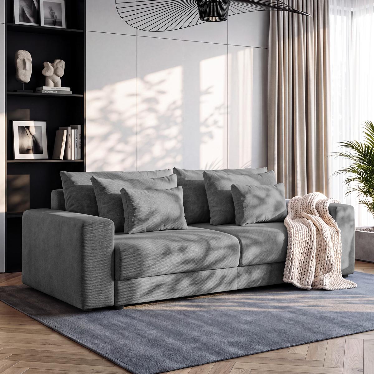 Megasofa Mega Chenille dunkelgrau, B: 255cm - Dunkelgrau/Schwarz, Trend, Textil (255/94/126cm) - Luca Bessoni