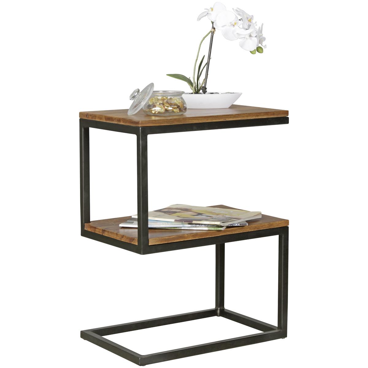 Príručný stolík Akola masív - čierna/farba indického palisandra, Design, kov/drevo (45/30/60cm) - MID.YOU
