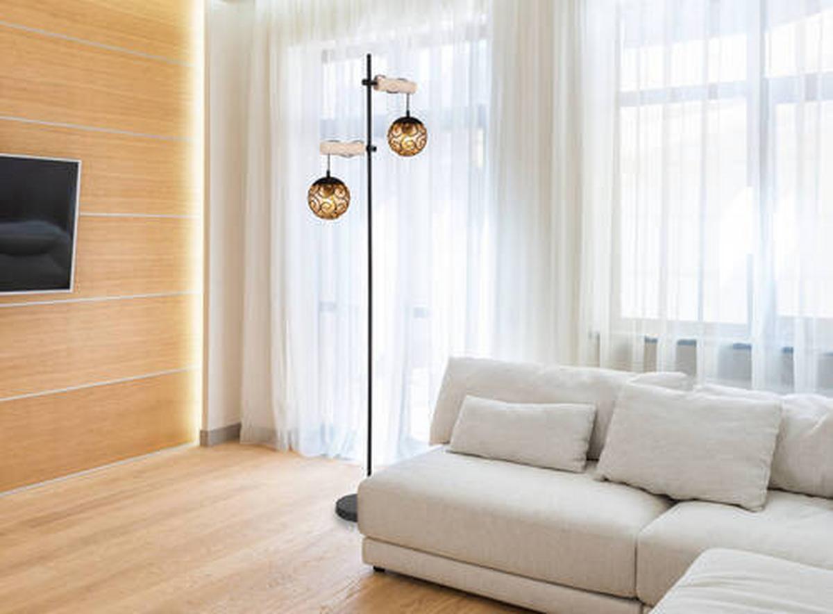 Stehleuchte 15660s - Bernsteinfarben/Schwarz, Design, Holz/Kunststoff (51/25/168cm) - Globo