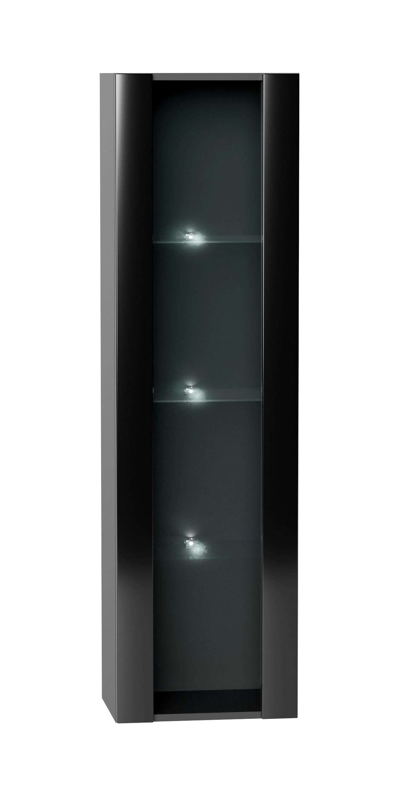 Hängevitrine Wandvitirine Vivien 09 Led - Schwarz Hochglanz/Schwarz, Design, Glas/Holzwerkstoff (40/140/30cm) - Livetastic
