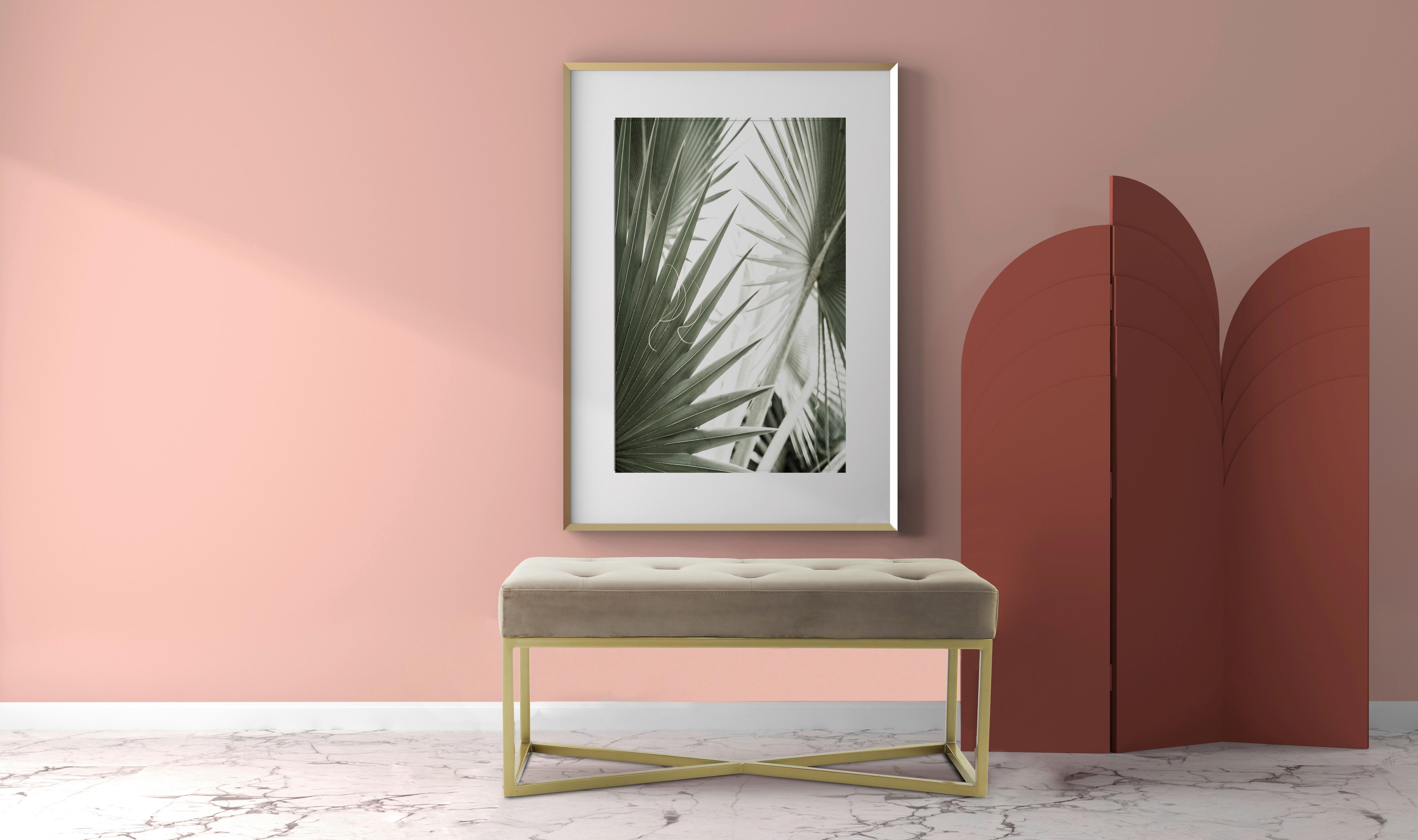 Sedací lavice DIAZ - barvy zlata/šedohnědá, Design, kov/kompozitní dřevo (40/40/90cm) - MID.YOU
