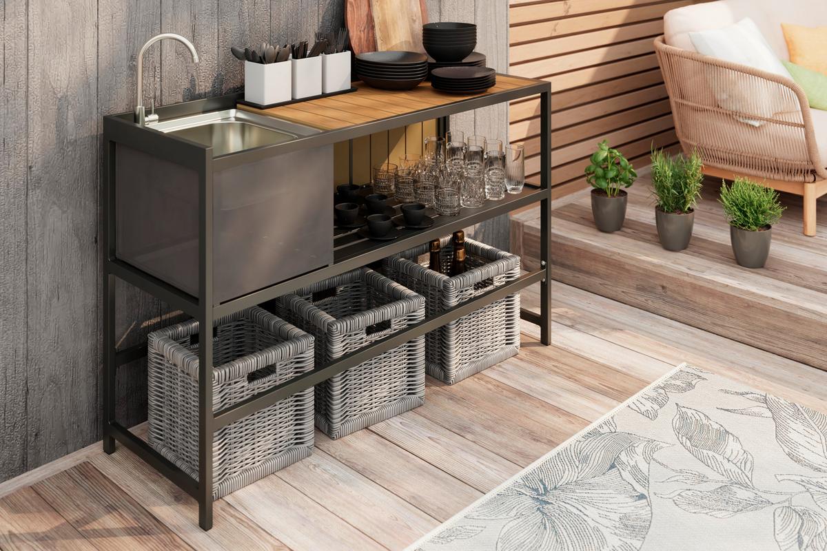 VENKOVNÍ KUCHYNĚ LEVI 2 - přírodní barvy/antracitová, Moderní, kov/plast (144cm)