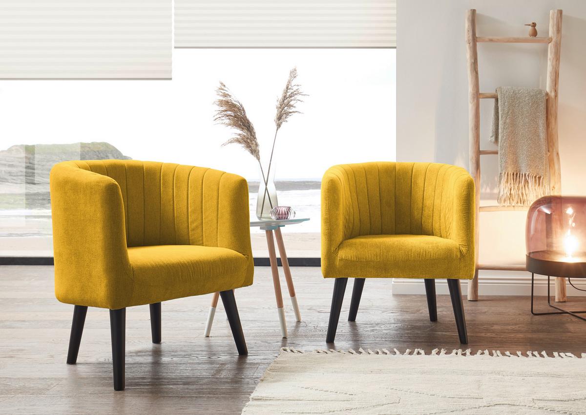 Polstersessel Mit Armlehnen Paul Velours Gelb - Gelb/Schwarz, Basics, Textil (61/82/58cm) - Livetastic