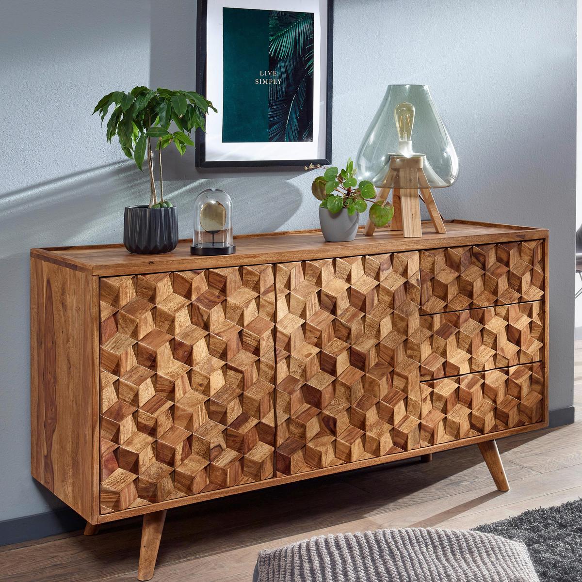 Sideboard 138 cm Sheesham, Sheeshamfarben - Sheeshamfarben, Design, Holz (138/76/45cm) - MID.YOU