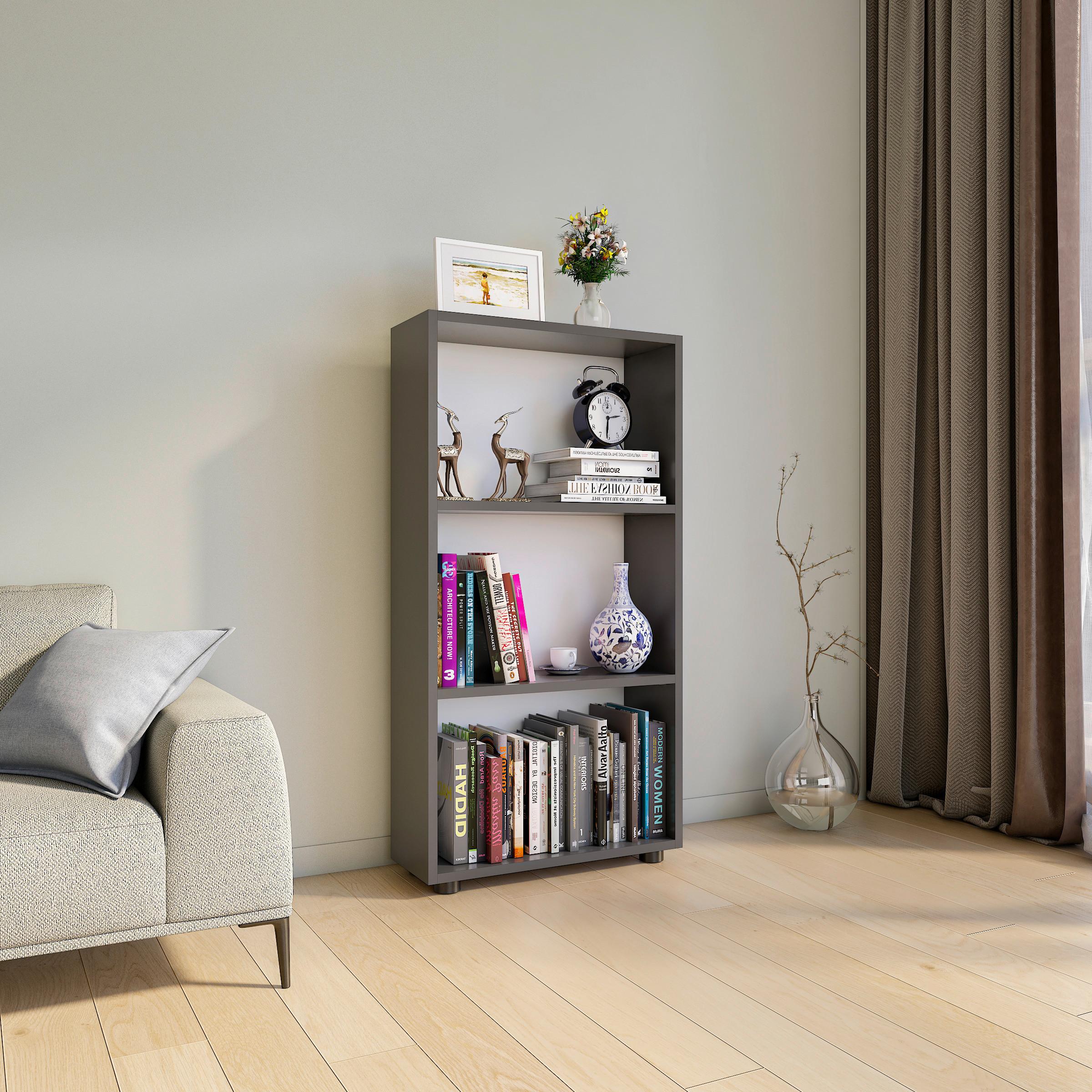 Regál Bulas š: 56 cm, antracitový - čierna/antracitová, Modern, kompozitné drevo/plast (56/108/20cm) - MID.YOU