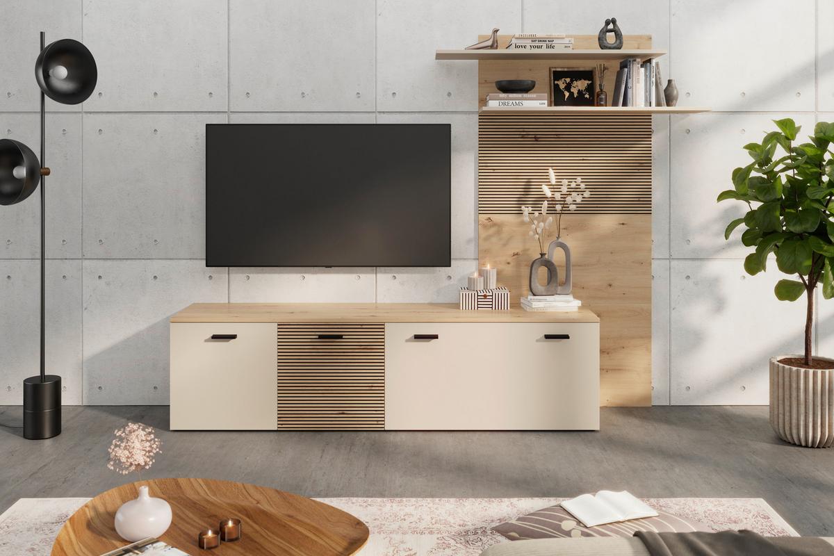 Wohnwand FREE Kaschmir/Eichefarben B: 212 cm - Kaschmir/Schwarz, MODERN, Holzwerkstoff (212/172/40cm)