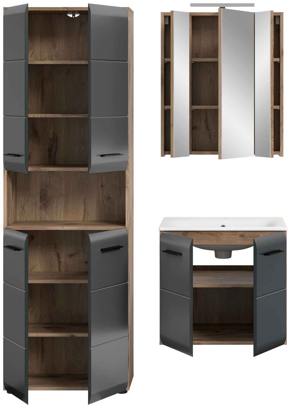 Badezimmer Ice Schwarz/Eiche Dekor B: 120cm - Eiche dunkel/Schwarz, Basics, Keramik/Holzwerkstoff (120cm) - MID.YOU