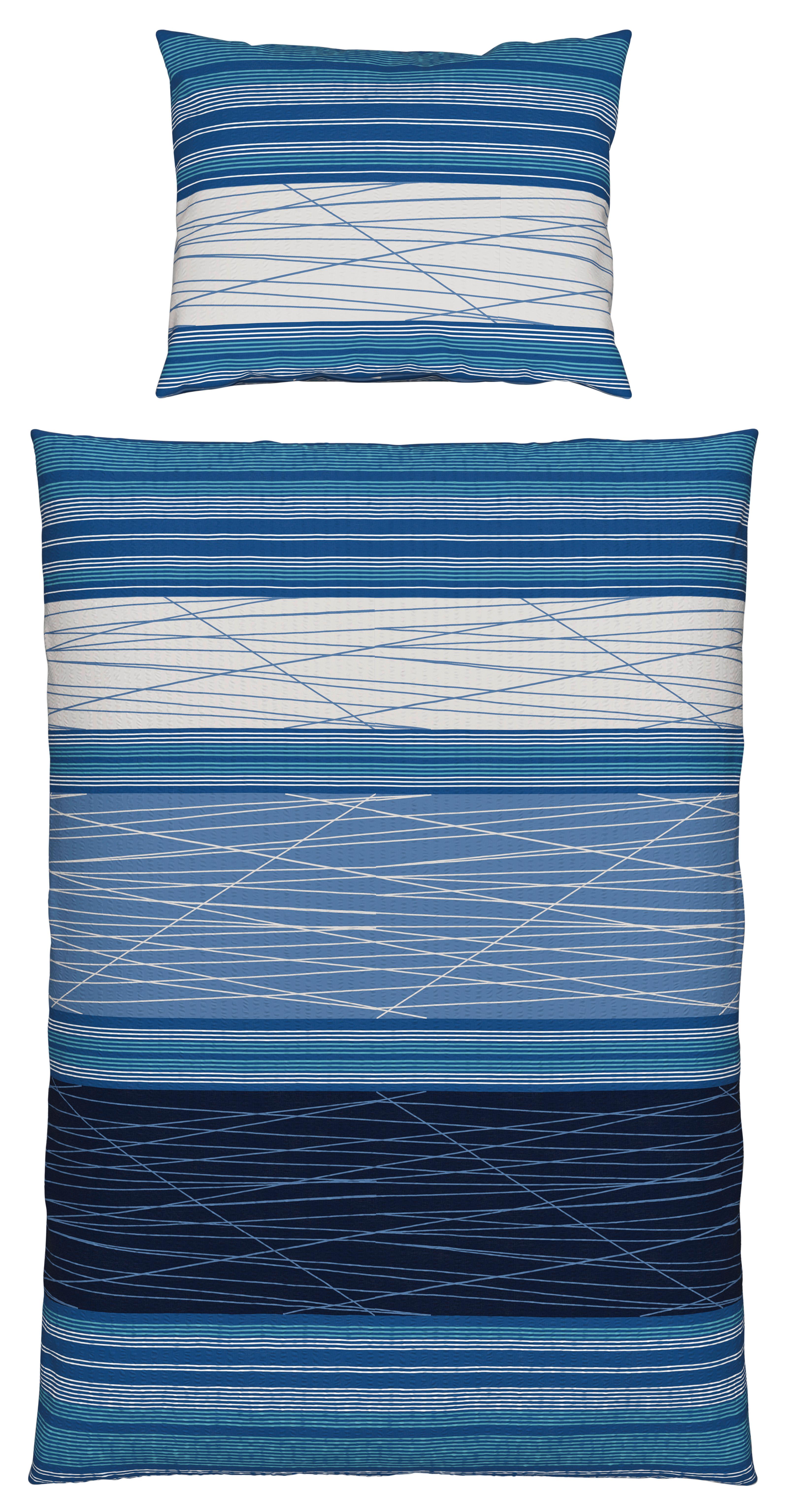 Seersucker Bettwäsche 140x 200 Cm Emina Blau Streifen - Blau, MODERN, Textil (140/200cm) - Luca Bessoni