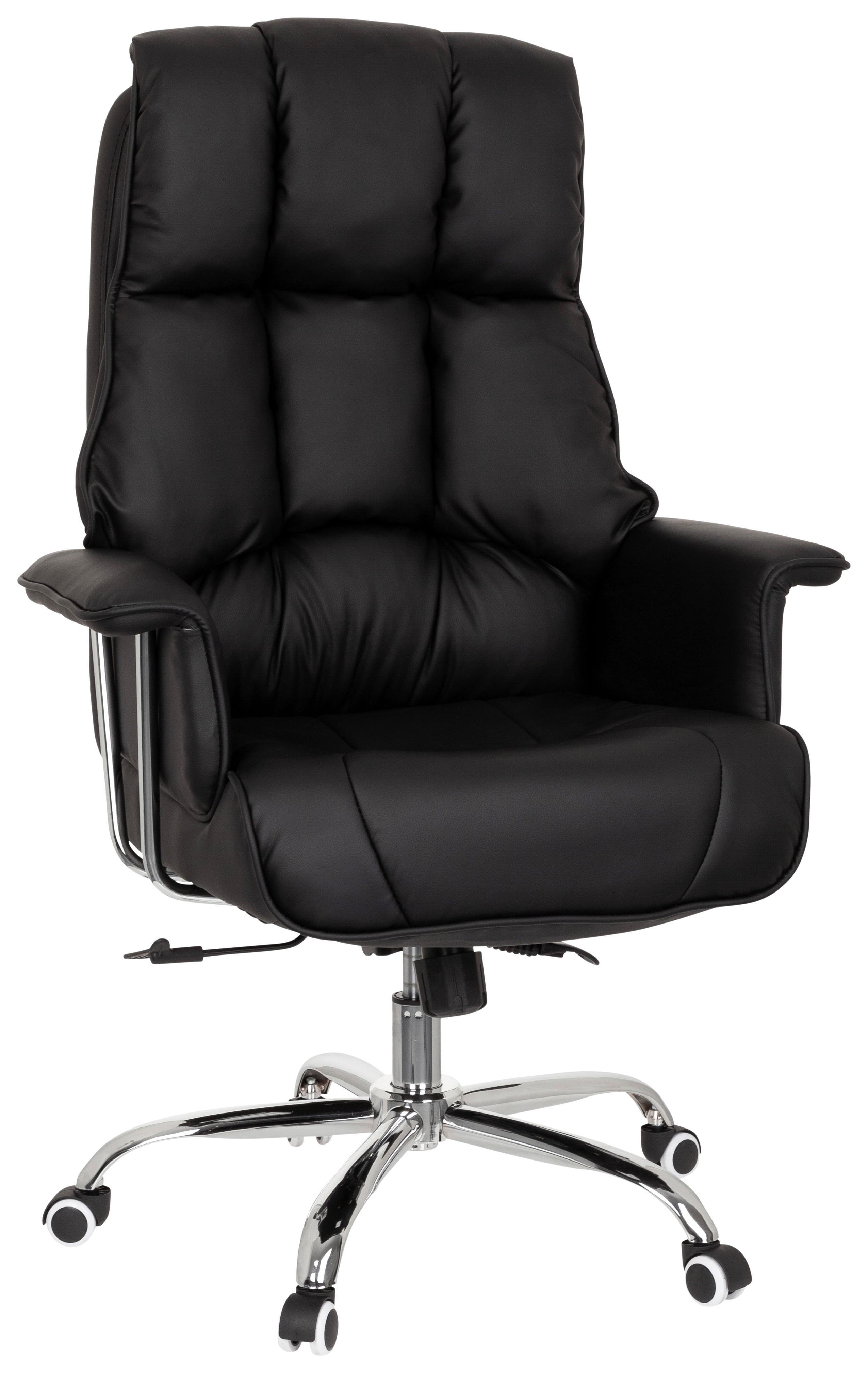 Chefsessel Commander Lederlook Schwarz Bis 130kg - Chromfarben/Schwarz, MODERN, Kunststoff/Textil (75/130/64cm) - MID.YOU