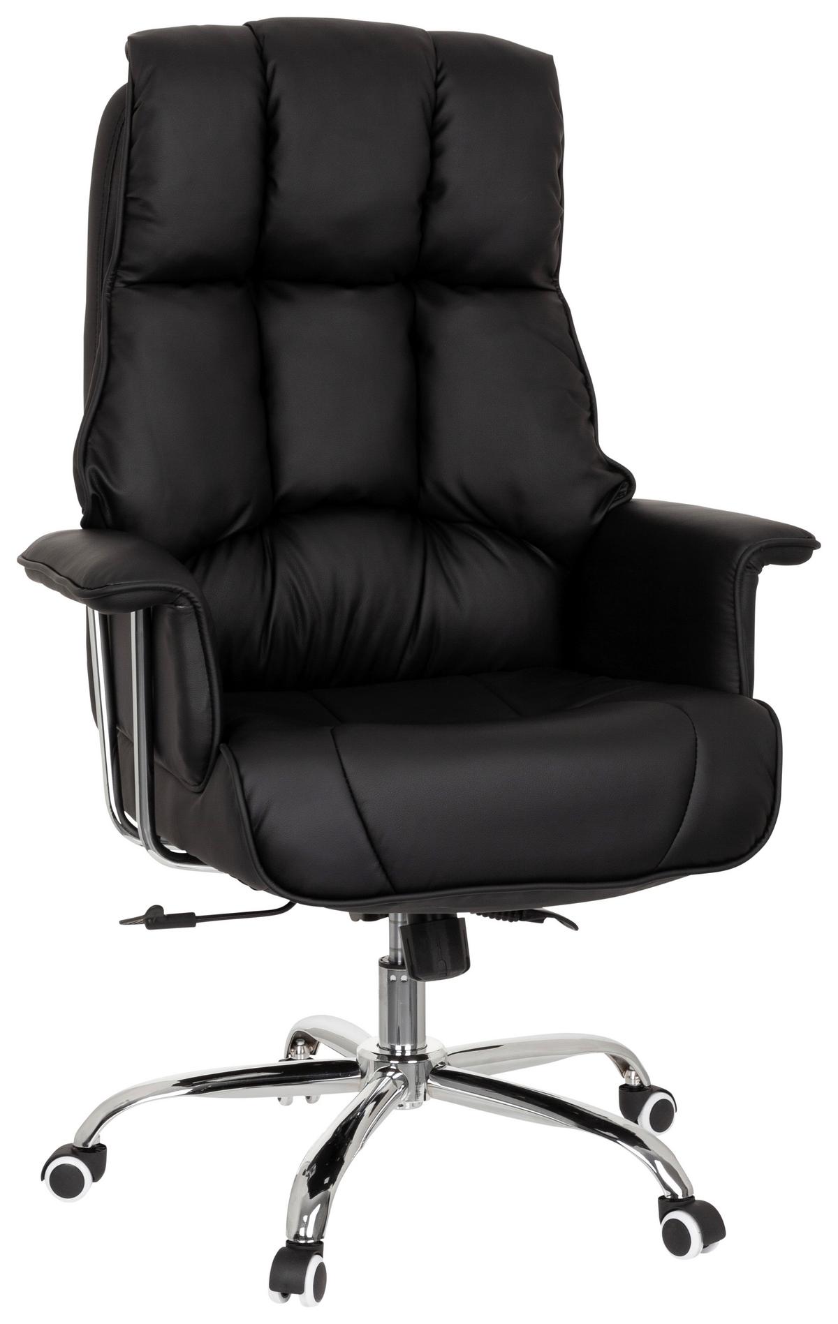 Chefsessel Commander Lederlook Schwarz Bis 130kg - Chromfarben/Schwarz, MODERN, Kunststoff/Textil (75/130/64cm) - MID.YOU