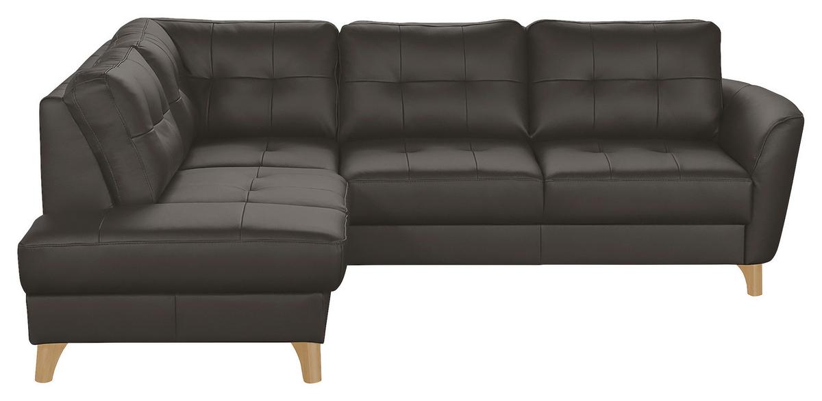 Ecksofa Nordic Dunkelbraun S: 190x236 cm - Dunkelbraun/Buchefarben, Design, Leder/Textil (190/236cm) - Livetastic